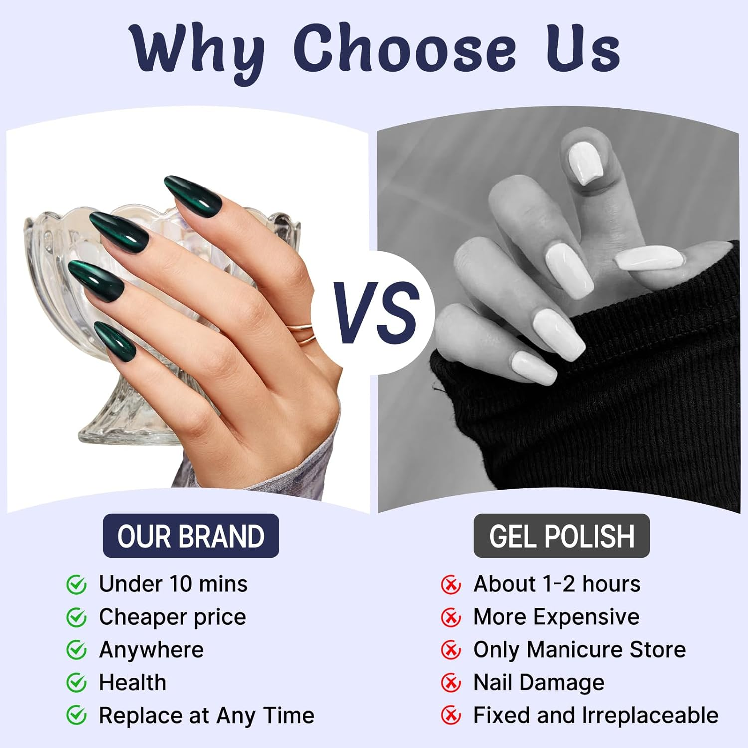 24 Pcs Press on Nails Short Almond, Press on Nails with Glitter Magnetic Cat Eye False, Handmade Short Press on Nail, Stiletto Jelly Stick on Nail for Daily Wear & Party Decor (Emerald Green) image number 2