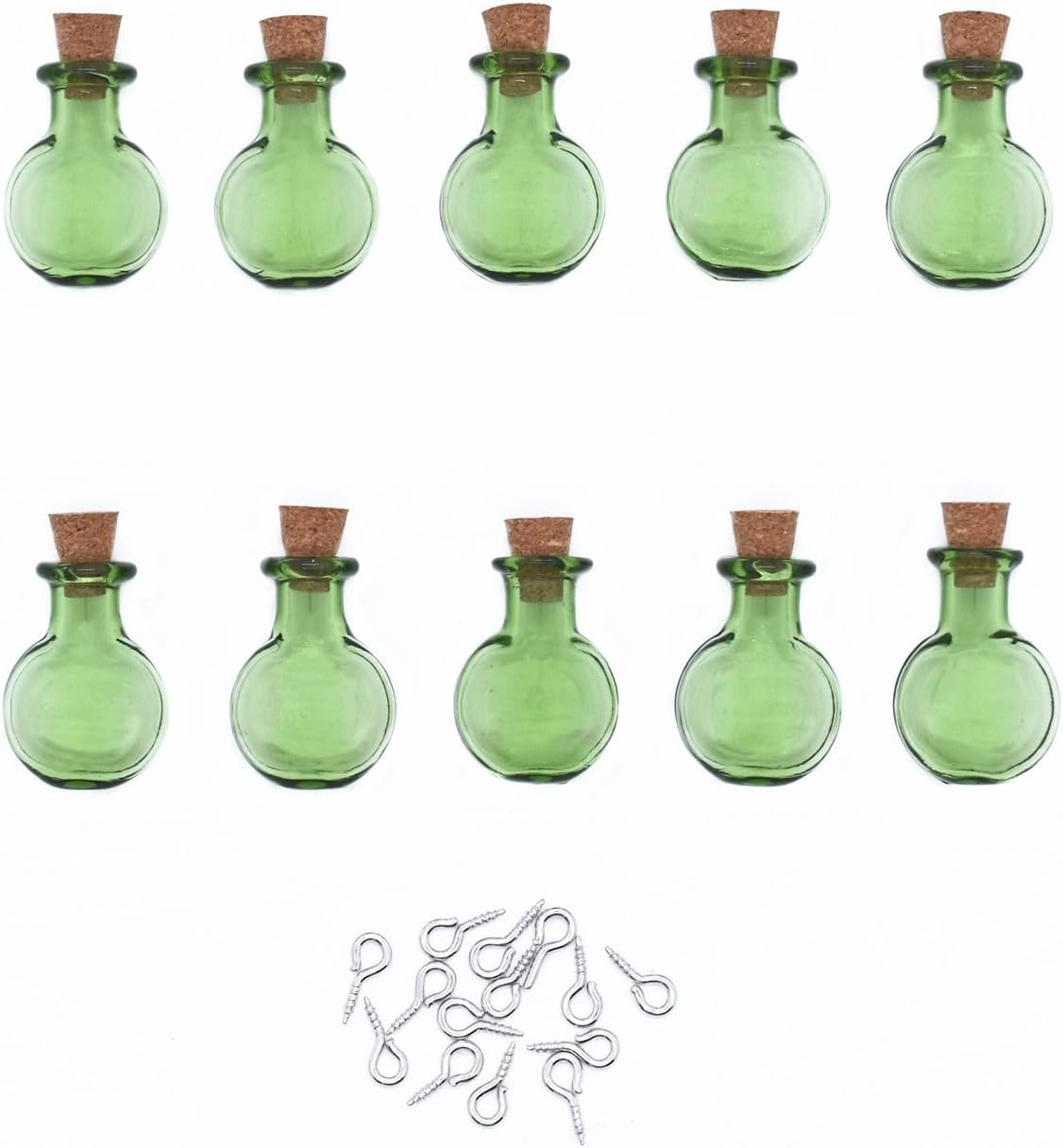 10 Pieces Vibrant Colored Tiny Flat Oval Spell Jars &ndash; Glass Mini Potion Wishing Bottles with Cork Stoppers for Wedding, Party, and DIY Crafts Supplies (Blackish Green) - Brown image number 7