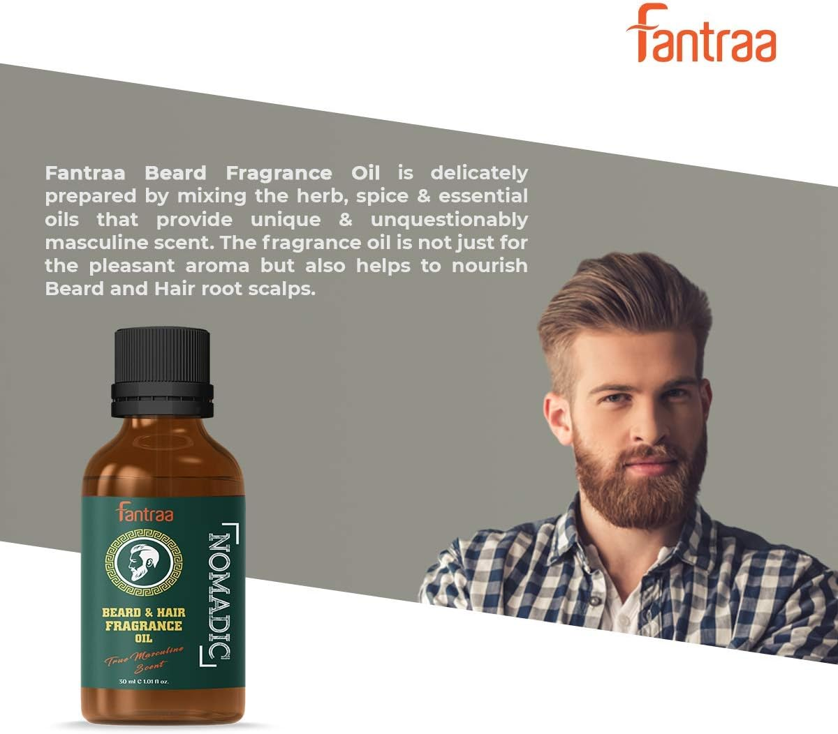 Fantraa Beard and Hair Fragrance Oil - 30 Ml (Nomadic) | for Men | Make Beard Nourish, Soft & Touchable | No Harmful Chemicals | Ideal for Daily Use image number 2