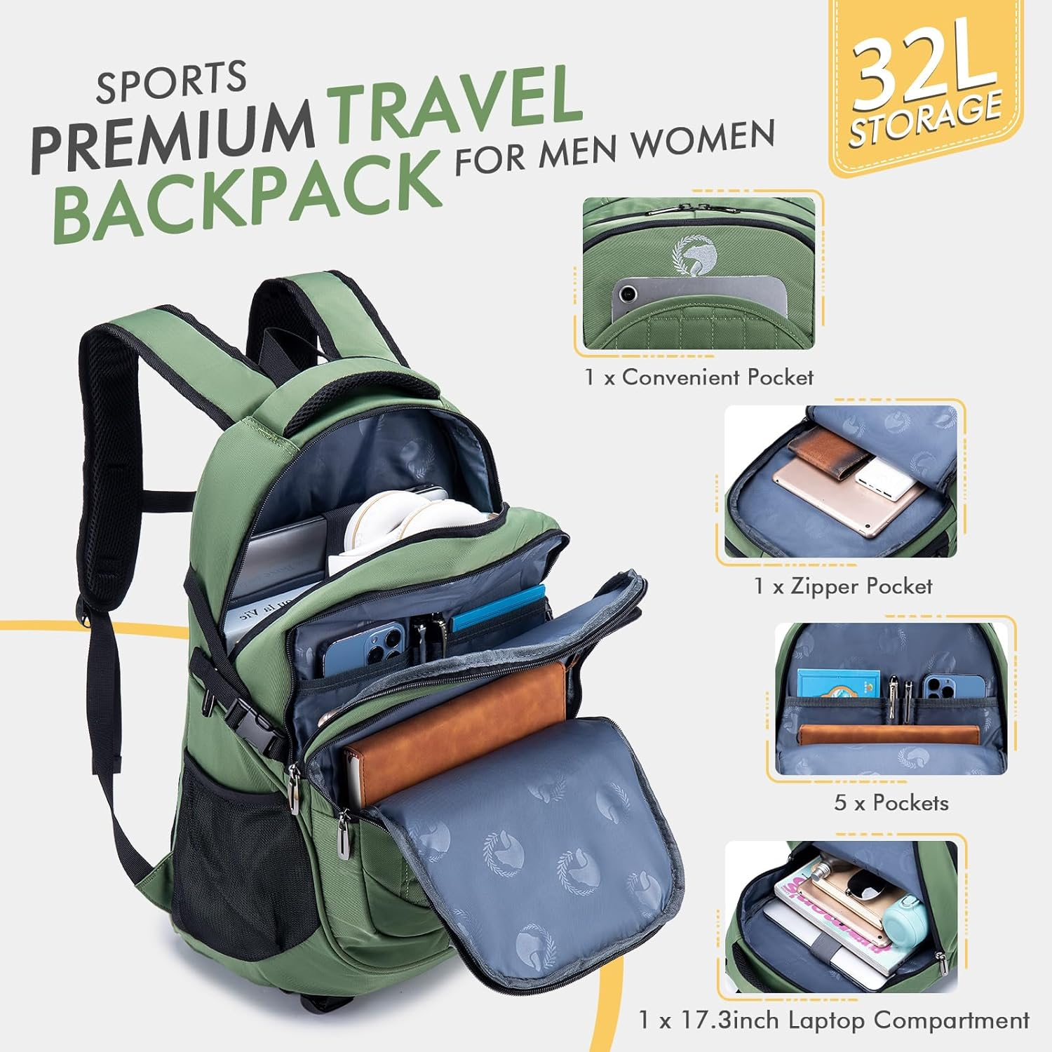 Bagzy Hiking Backpack 40L with Back Ventilation and Hip Belt, Trekking Backpack Travel Backpack Outdoor Camping Men Women image number 3