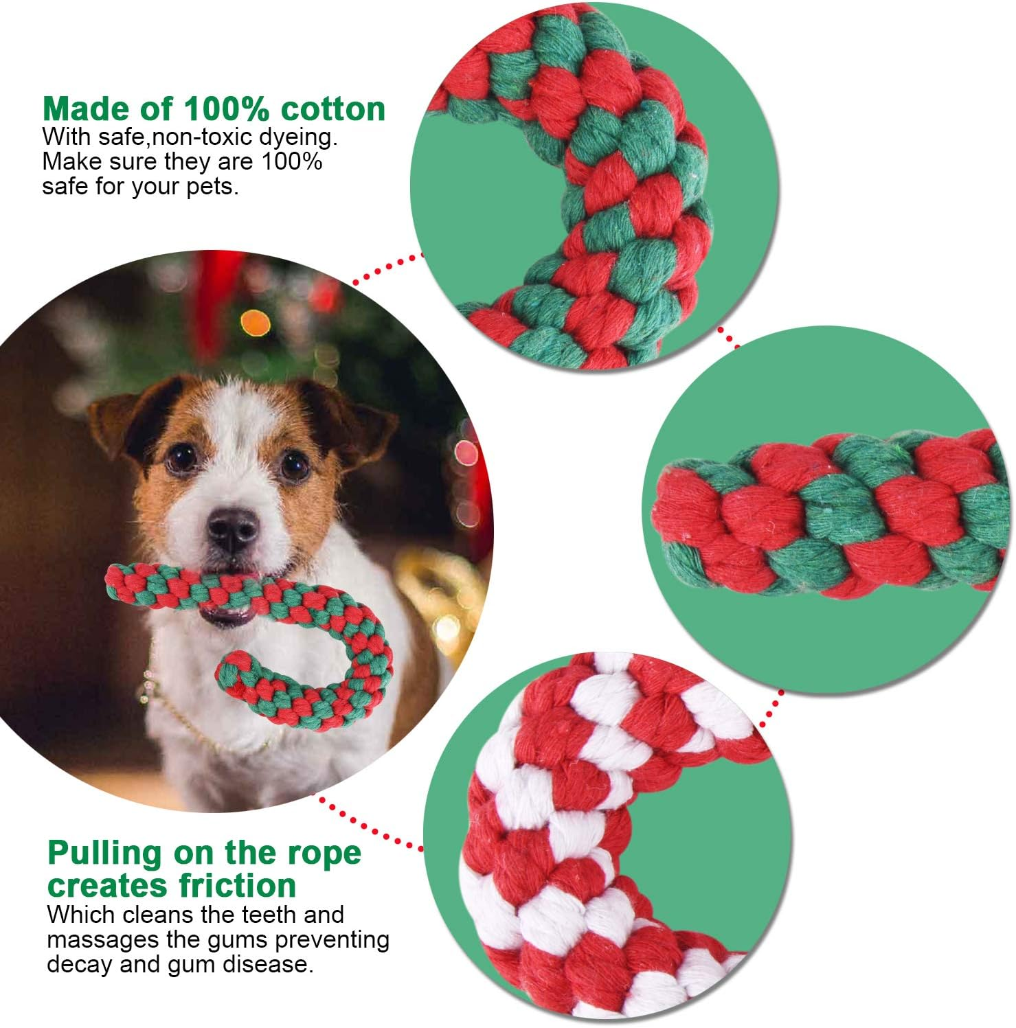Christmas Stocking Toy，2 Pack Christmas Dog Rope Toy Gift Set Candy Cane Rope Toy Cotton Chew Toy for Puppy Medium and Largr Dogs Teething Cleaning and Training image number 2