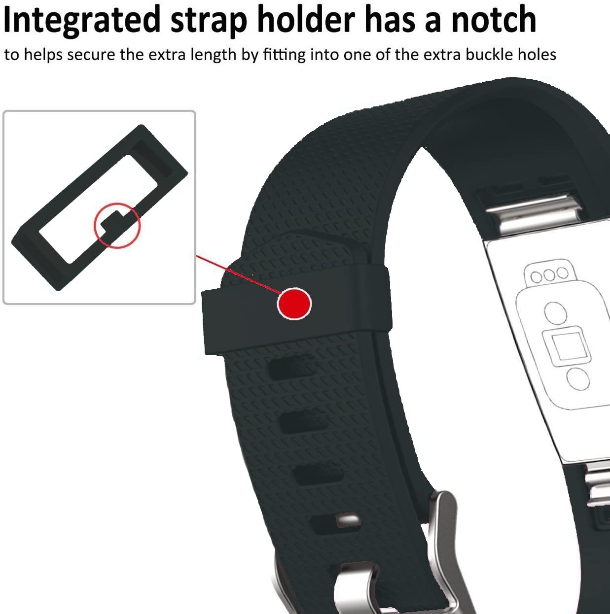 Watch Band Strap for Fitbit Charge 2, Classic Soft TPU Silicone Adjustable Replacement Bands Fitness Sport Bracelet Strap for Fitbit Charge2