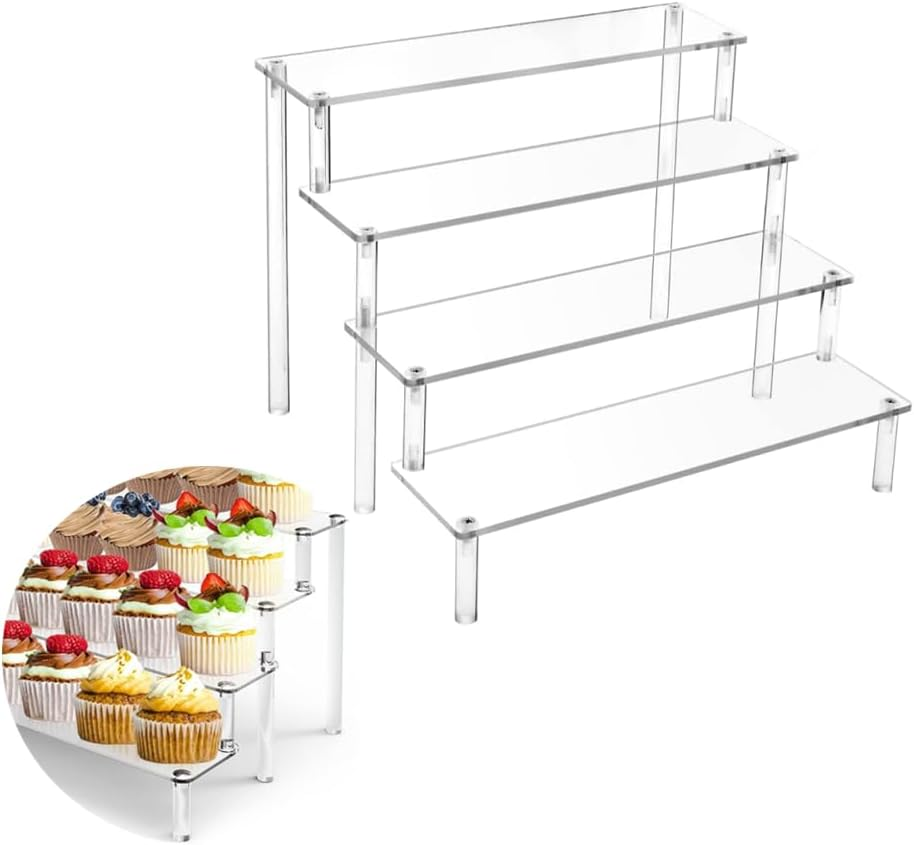 4 Tier Acrylic Riser Shelf, Clear Display Stand, 20*8 Cm, for Figures, Desserts Holder, Collections Organizer and Cosmetic Items image number 1
