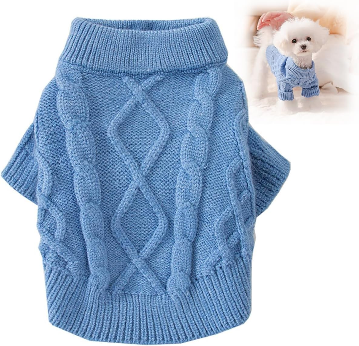 Small Dog Cat Sweaters, Puppy Jumper Sweater Warm Pullover Fleece Dog Jacket Winter Dog Clothes Cute Soft Turtleneck Knitted Classic Twist Striped Clothes for Small Medium Dogs Cat (Blue, X-Small) image number 2