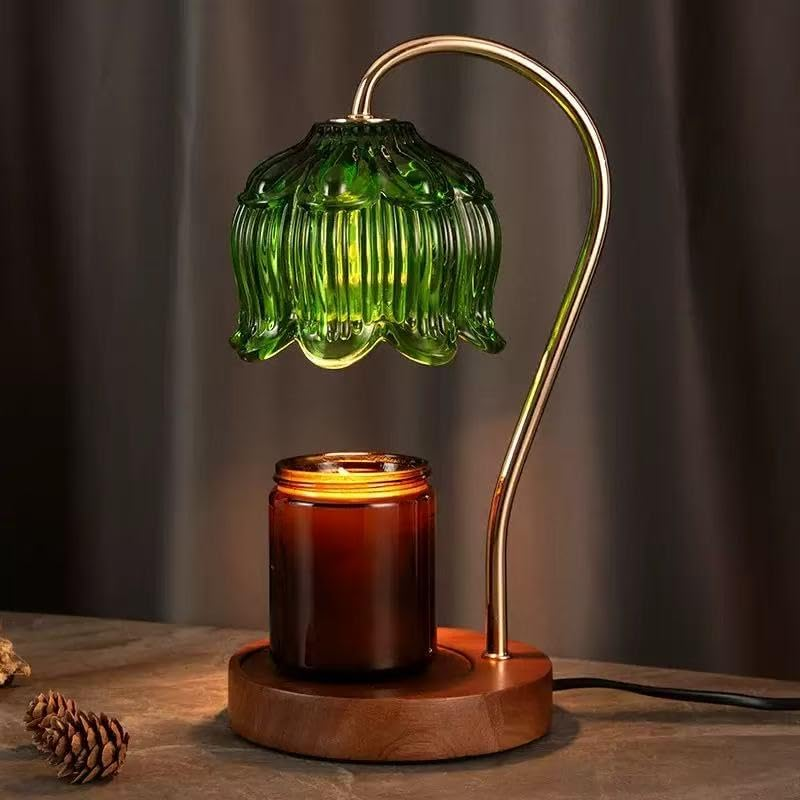 Gautio Candle Warmer Lamp with 2 Bulbs,Dimmable Candle Lamp with Timer,Adjustable Height Wax Melt Warmer for Scented Wax,Jar Candles,Melting Candle Warming Lamps for All Jar Candles (A：Green)