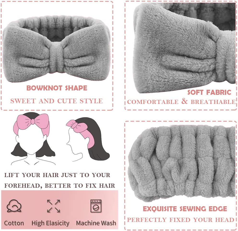 6 Pieces Spa Headband Wrist Washband Scrunchies Cuffs for Washing Face, Towel Wristbands Hair Headband Face Wash Wristband for Women Girls Makeup Prevent Liquids from Spilling down Your Arms (Black) image number 2