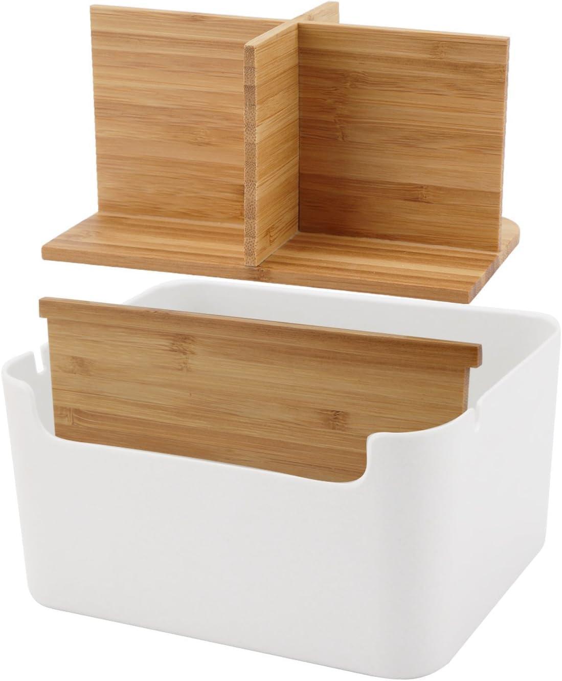 Miners2000 Desk Storage Box, Divided Bamboo Desktop Organizer, Detachable Pen Holder, Pencil Holder, Remote Control Holder, Cell Phone Box, Modern Desk Side Organizer for Office Home Accessories image number 1