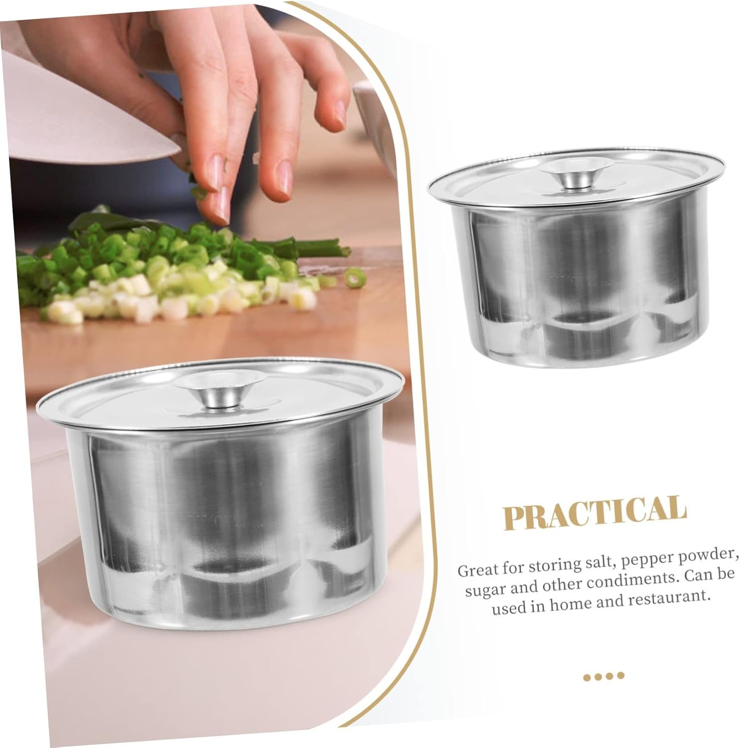 Gogogmee Stainless Steel Seasoning Storage Jars with Lids, 2-Set Metal Condiment Containers for Kitchen, Multi-Functional Spice Holders and Sugar Coffee Bean Canisters for Home Cooking