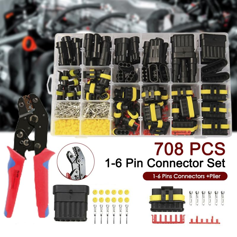Leona Co 708Pcs 43 Kits Waterproof Electrical Wire Connector Terminals Plug Kit 1/2/3/4/5/6 Male&Female Pin Automotive Wire Connectors Kit for Car Motorcycle Marine (708Pcs 1-6Pins Connectors + Plier) image number 2