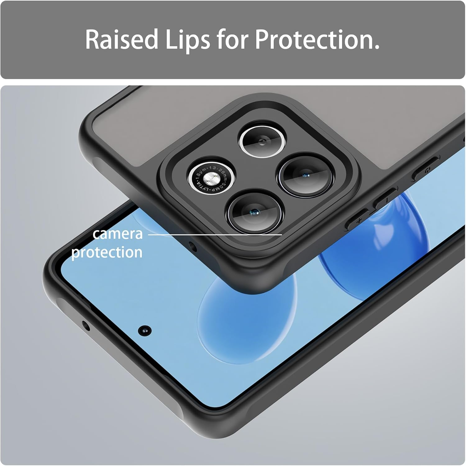 ILING Case for Motorola Moto G86 Power, Ultra Thin Shockproof Matte Skin Feel Hard PC Mobile Phone Case, Translucent Soft Silicone TPU Bumper Protective Case, Black - Blue image number 2