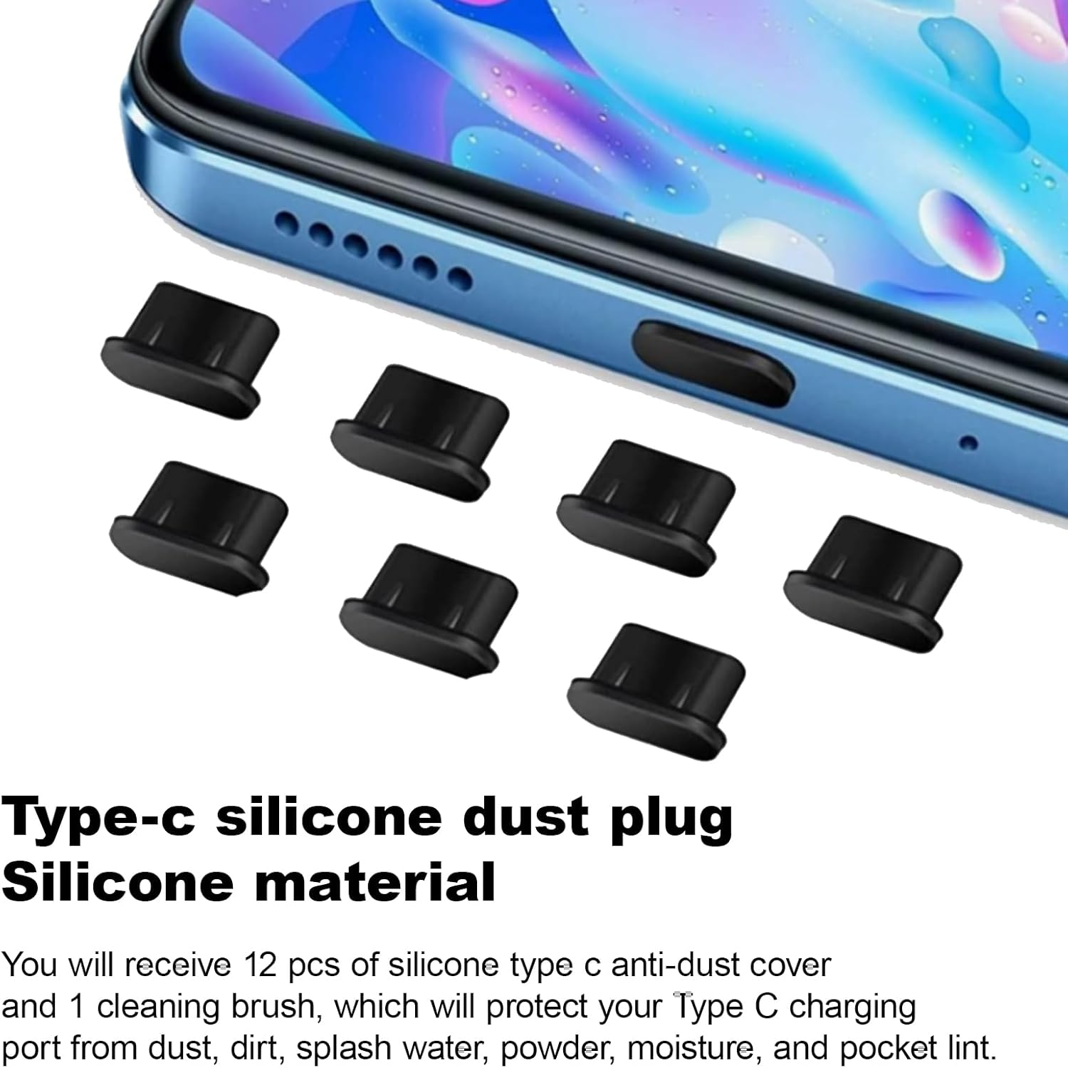 25 Pcs USB Type C anti Dust Cap Cover Port Plugs Protector,Usb C Dust Cover,Silicone Type-C Charger Protector,Usb C Dust Plug with Cleaning Brush for All Type-C Smartphones and Tablets - Black image number 6