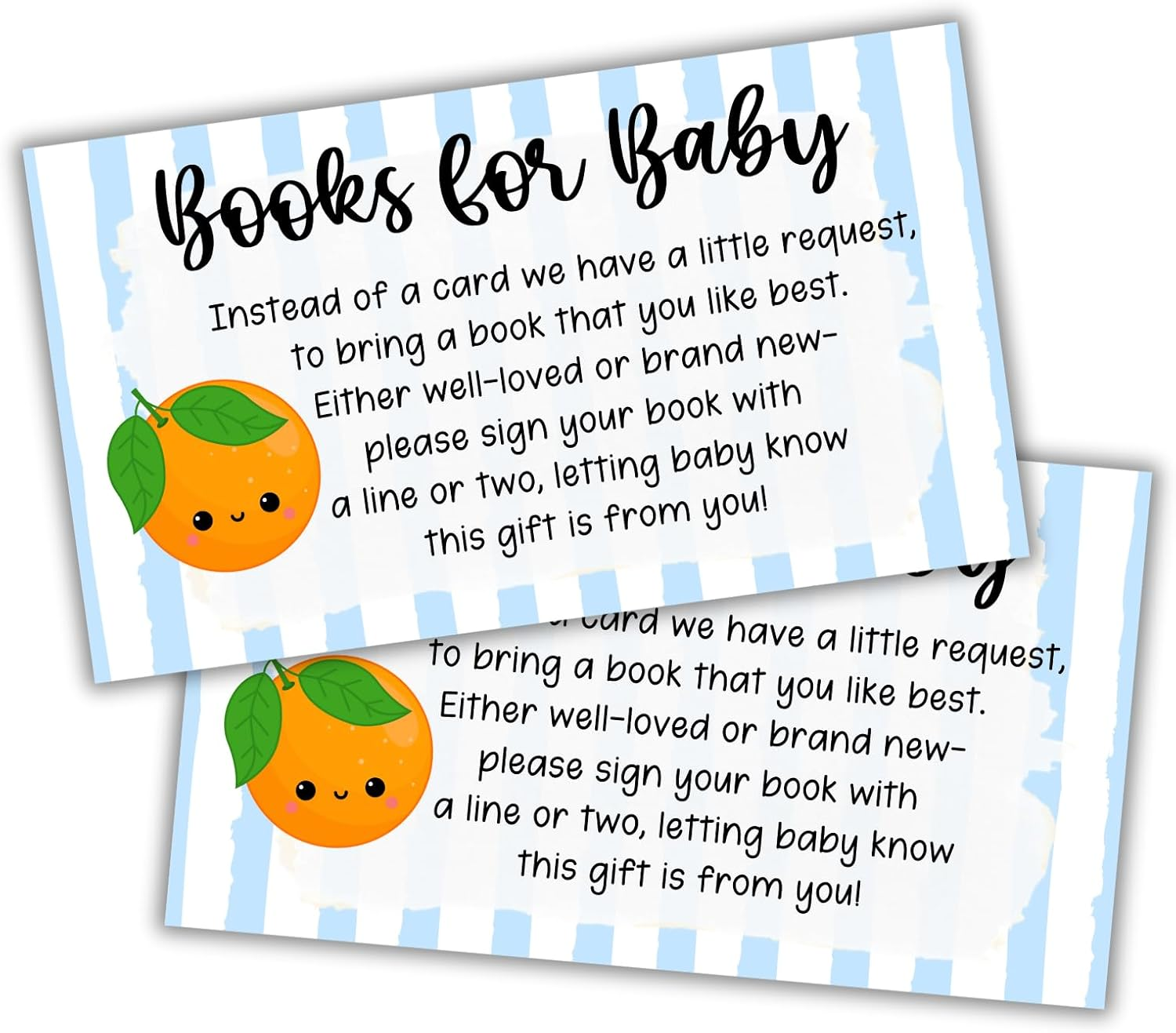 Little Cuties Oranges Books for Baby 50Pk 2X3.5&rdquo; Invitation Inserts Pop It When She Pops Blue Stripes Diaper Raffle Shower Label Tag