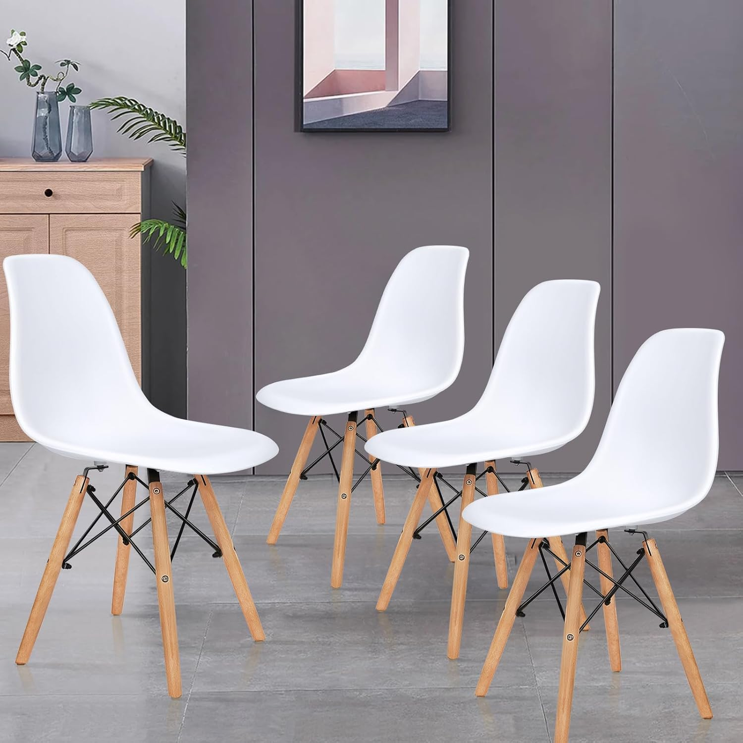 ALFORDSON Dining Chairs Set of 4 with Solid Wood Legs, Kitchen Chair with Floor Protector, EM Series Reading Seating for Home Cafe Coffee Table, Max 150Kg, White - Brown Pu Leather image number 2