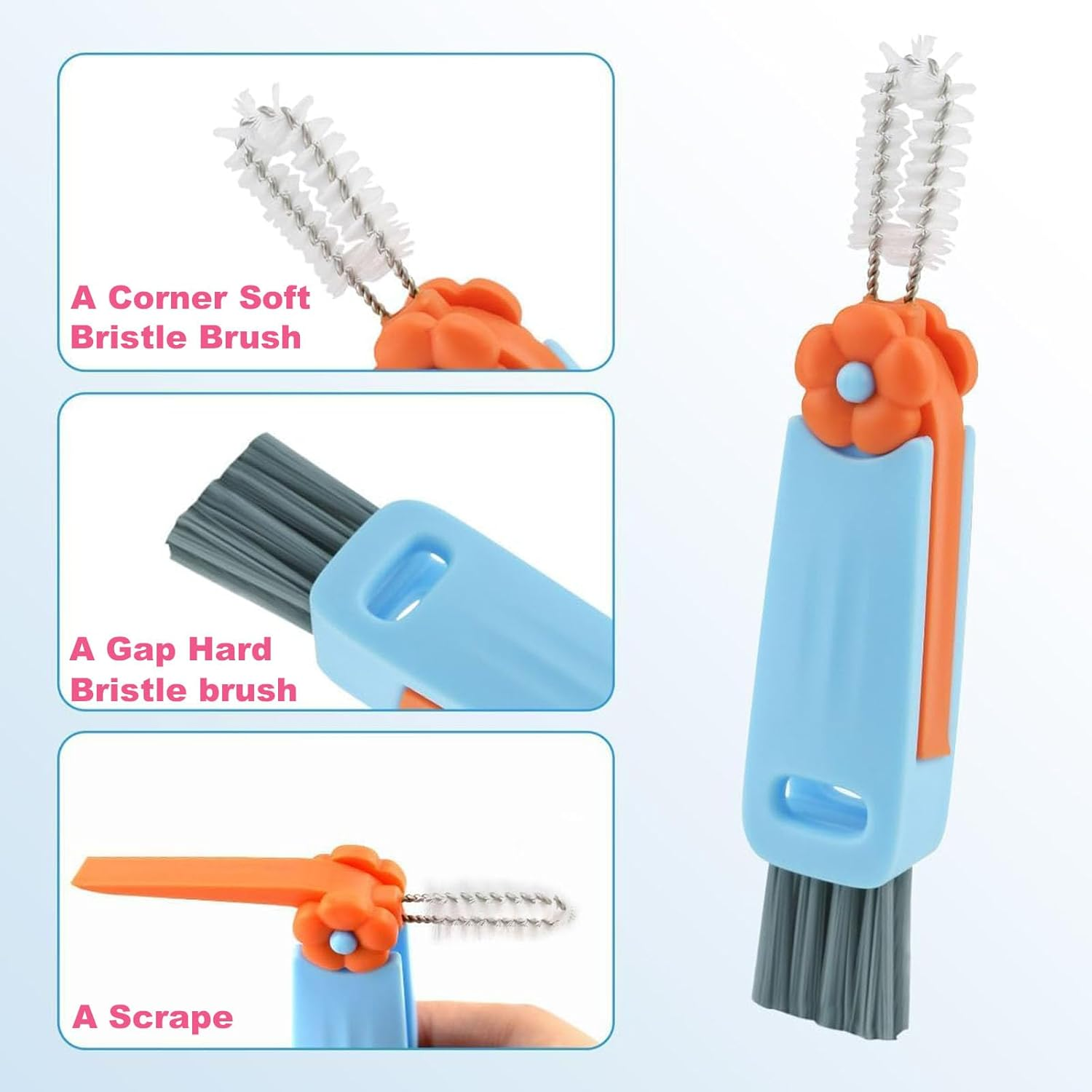 3 in 1 Cup Lid Cleaning Brush, Multifunctional Portable Cleaner with Brush,For Thorough of Bottles, Cups, and Tight Spaces - Ideal,For Home Kitchen Tools（3Pcs） image number 2