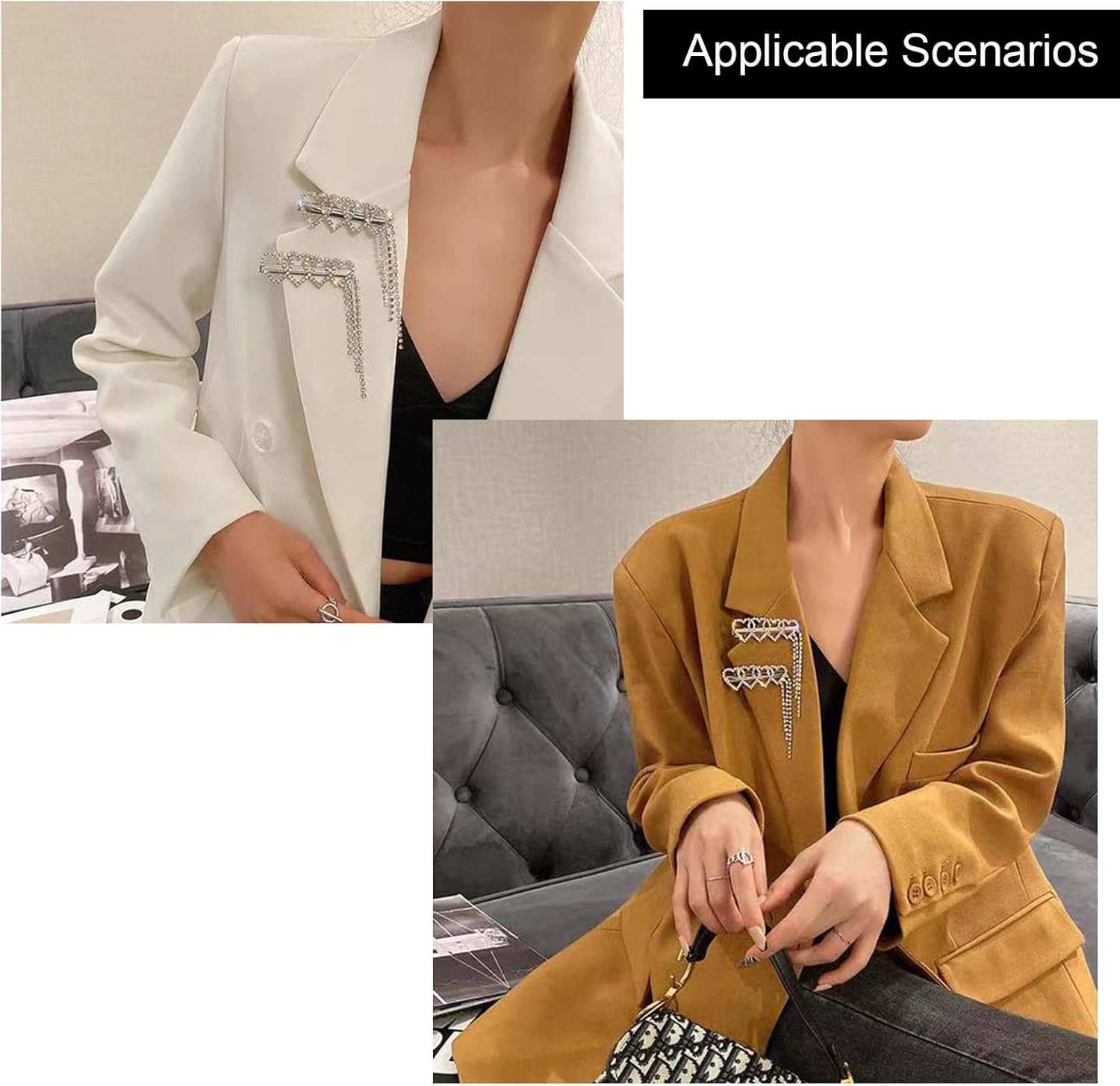 2 PCS Love Tassel Metal Hair Clips Rhinestone Hair Clips Chain Hair Clips Side Bangs Hair Clips for Ladies Girls