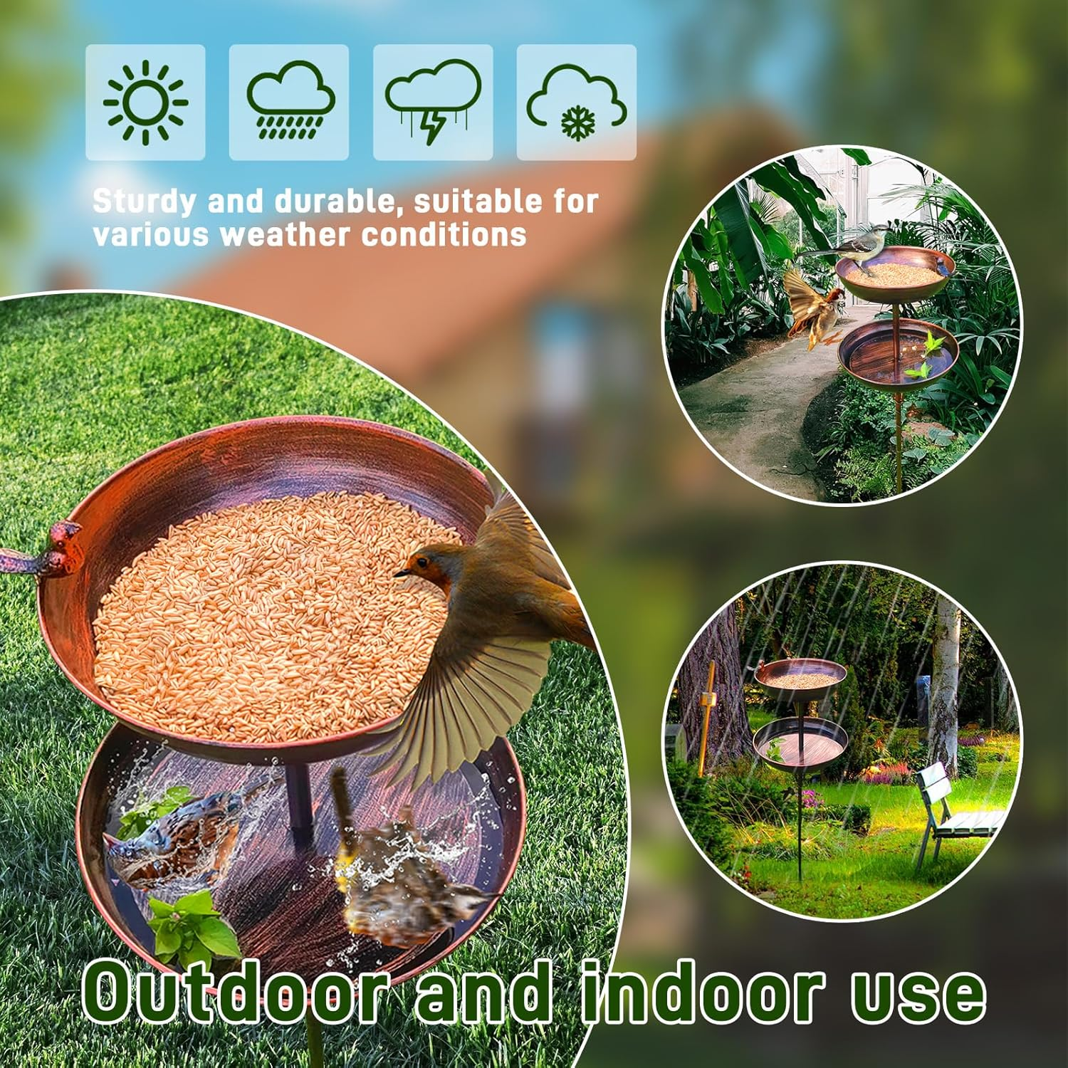 Gripebao 120 Cm Large Metal Bird Bath and Feeder for Outside, Tall Freestanding Birdbaths for Outdoors, Removable Double Water Feeder Bowl with Stable 5-Prong Pedestal for Garden Lawn Patio image number 5