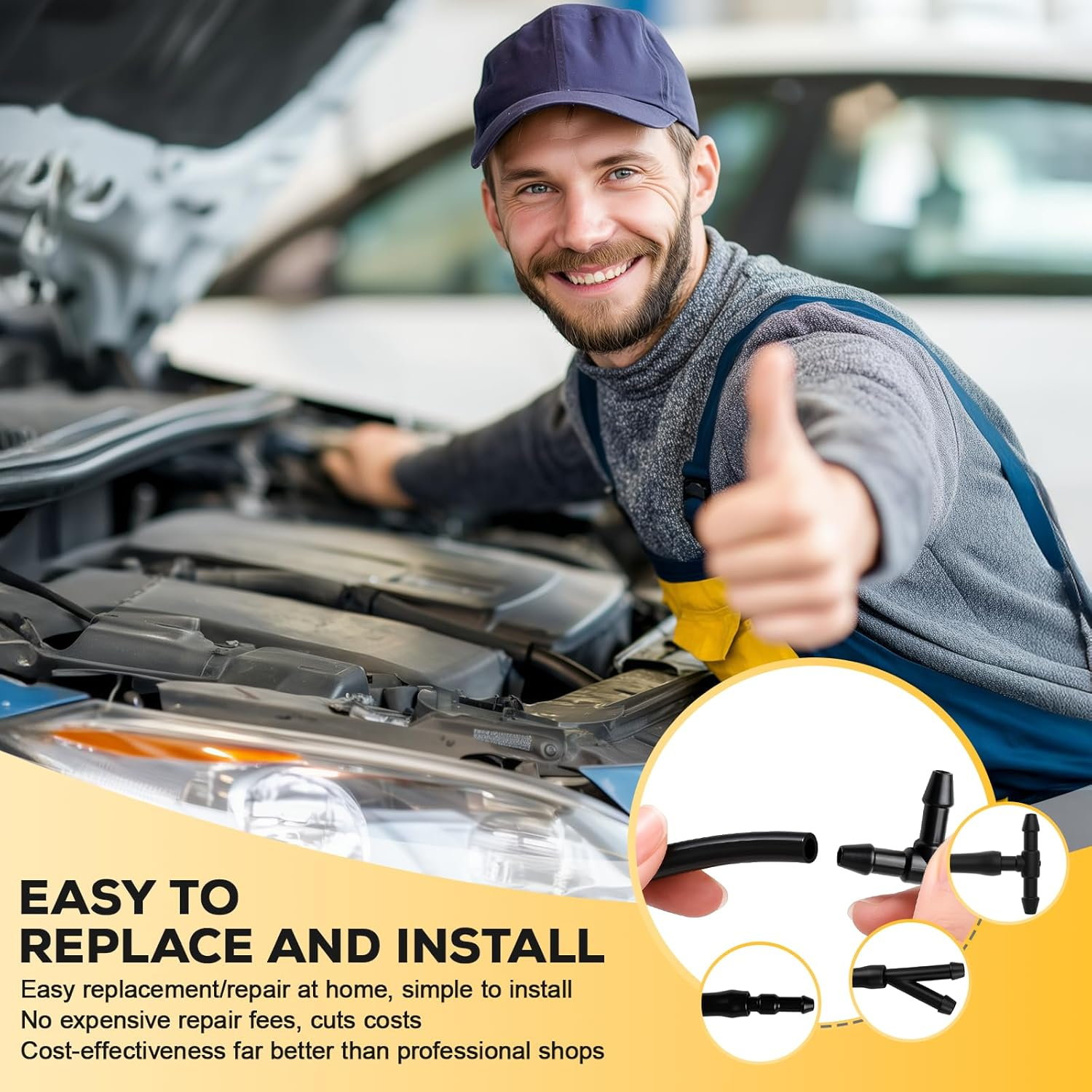 Windshield Washer Hose Kit, 4M Flexible Rubber Hose and 30 Leak-Proof Connectors, Suitable for Most Car Windshield Nozzle Installations, Used to Connect Water Pump and Nozzles image number 2