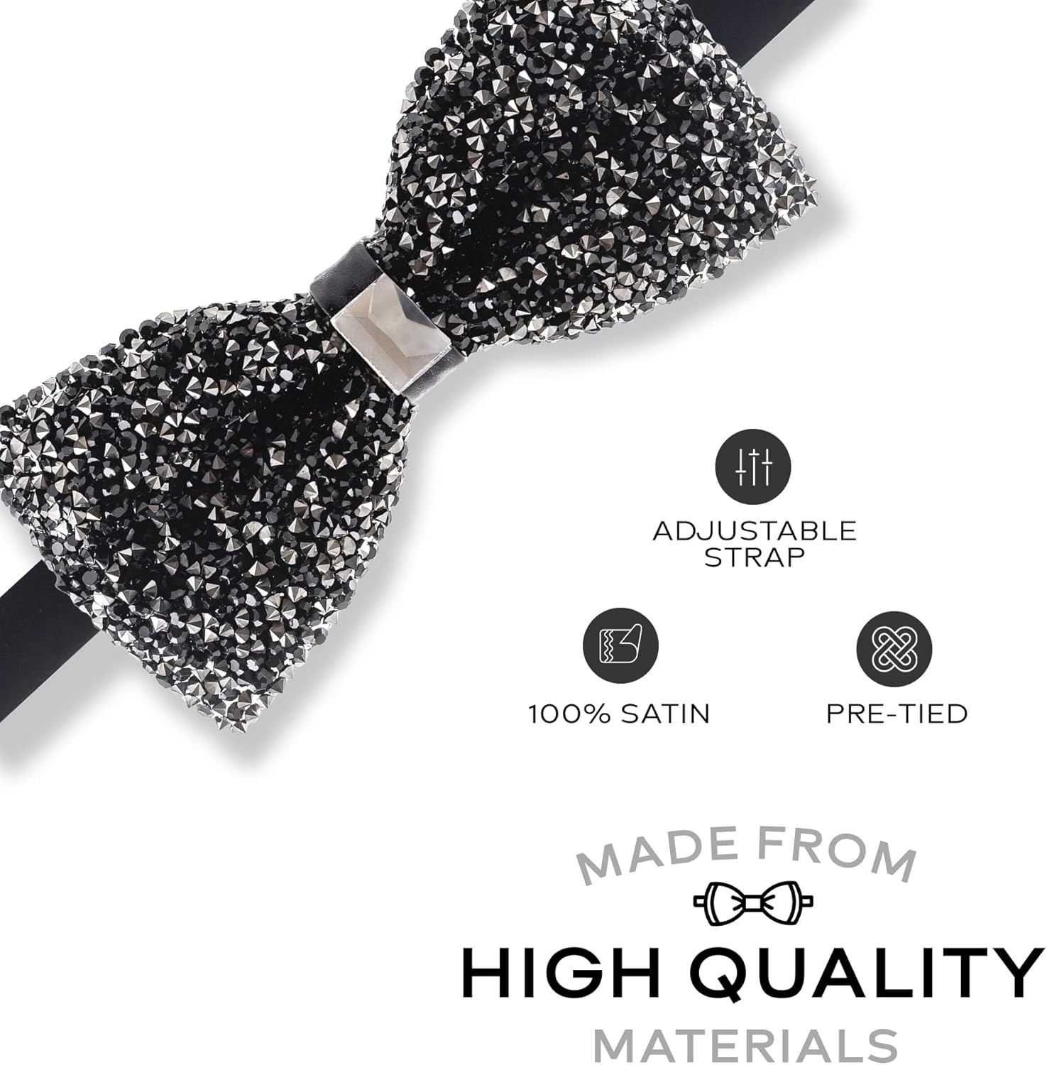 Black Rhinestone Bowtie for Men - Pre Tied Sequin Bowties with Adjustable Length image number 4