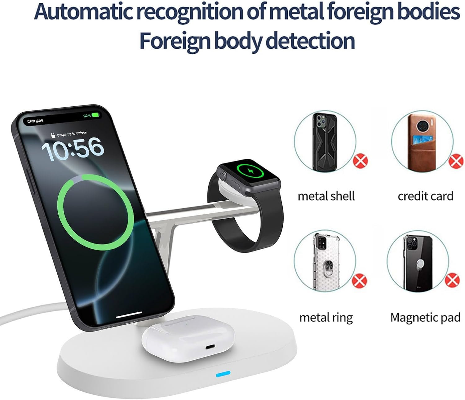 VNBBT 3 in 1 Magnetic Wireless Charging Station, 15W Fast Wireless Charger Stand Compatible Mag-Safe Charge for Iphone 17 16 15 14 13 12 Pro Max/Plus/Mini,Air Pods,Apple Watch Series,White image number 5