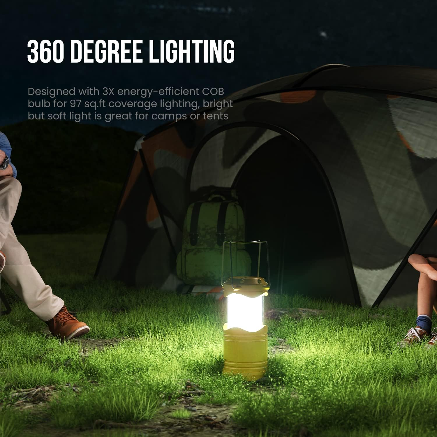 4 Pack COB Camping Lantern, Portable High Lumen Outdoor Camping Flashlight Torch Light, Bright Survival Equipment Gear Kit for Emergency, Hiking, Tent, Backpacking, Outages, Hurricanes (Yellow) image number 6