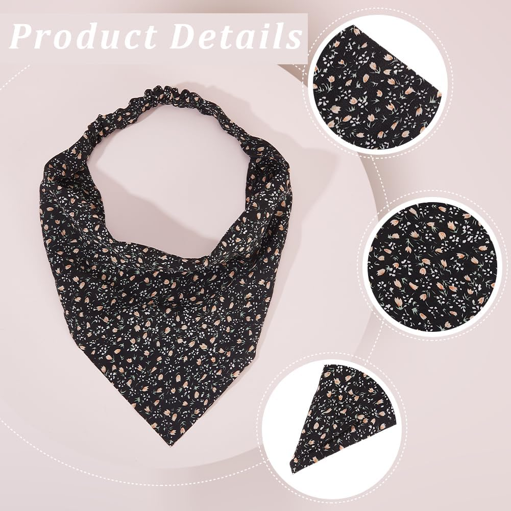 CABODYALS Pack of 2 Floral Bandanas Boho Hair Scarf with Daisy Pattern Headscarf Chiffon Summer Vintage Fabric Elastic Triangular Headbands for Women Bridesmaids Weddings Styling Dress Party image number 3