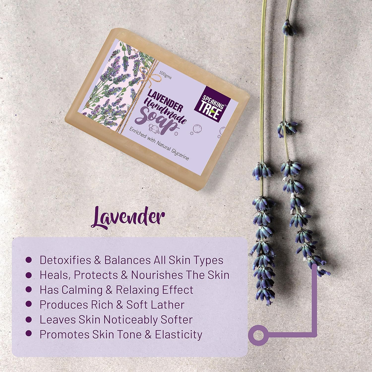 Speaking Tree - Soothing Lavender Specially Formulated and Cold Processed Handmade Soap for Perfectly Clean Skin (Pack of 3)