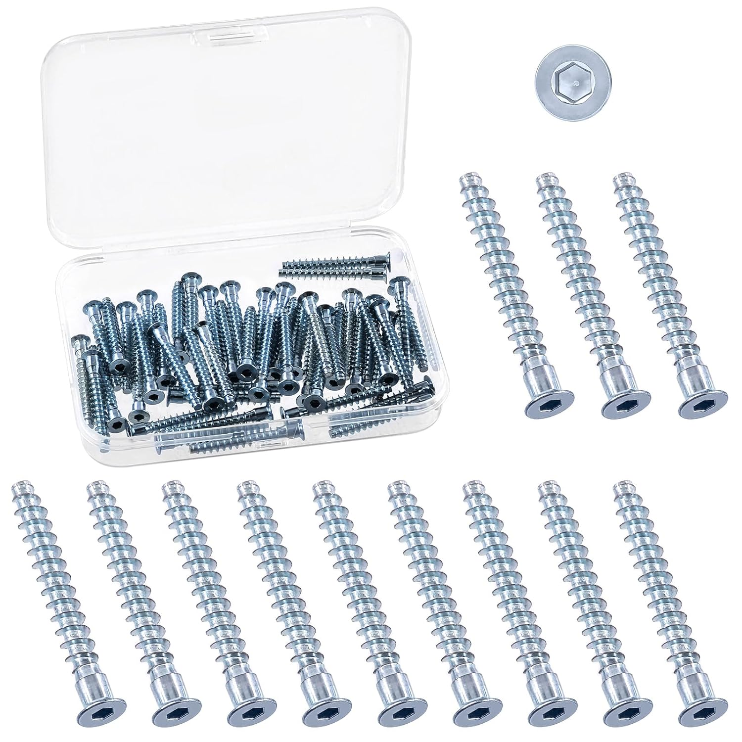 Swpeet 50Pcs M5 X 40Mm Blue-White Zinc Plated Carbon Steel Confirmat Screws Assortment Kit, Hex Socket Drive Countersunk Self-Tapping Furniture Connecting Screw for Assembly and Mounting image number 6