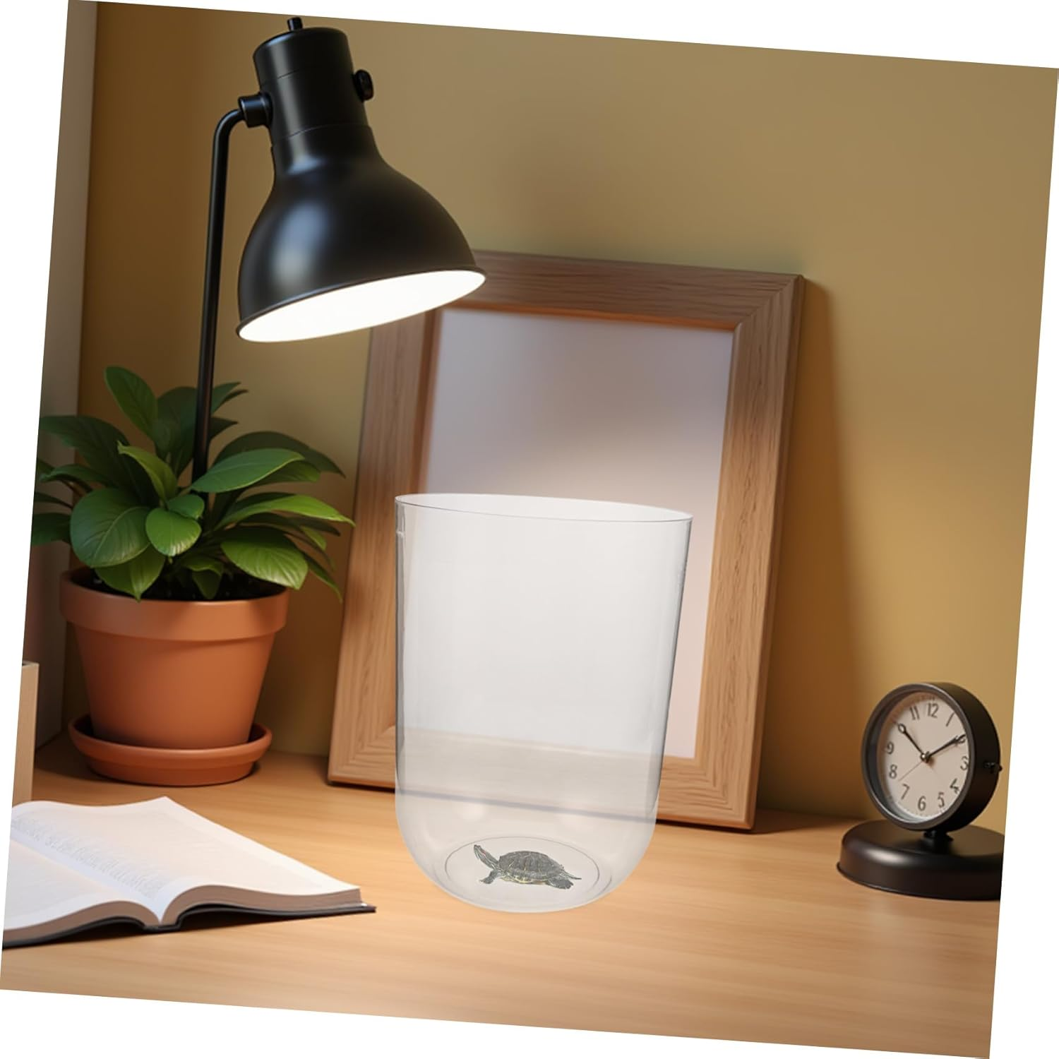 FONDOTIN Minimalist Cylindrical Aquarium Tank Clear Plastic Fish Bowl for Betta Turtles and Aquatic Pets Compact Portable Starter Kit with Decorative Elements Easy Maintenance Mini Eco image number 4