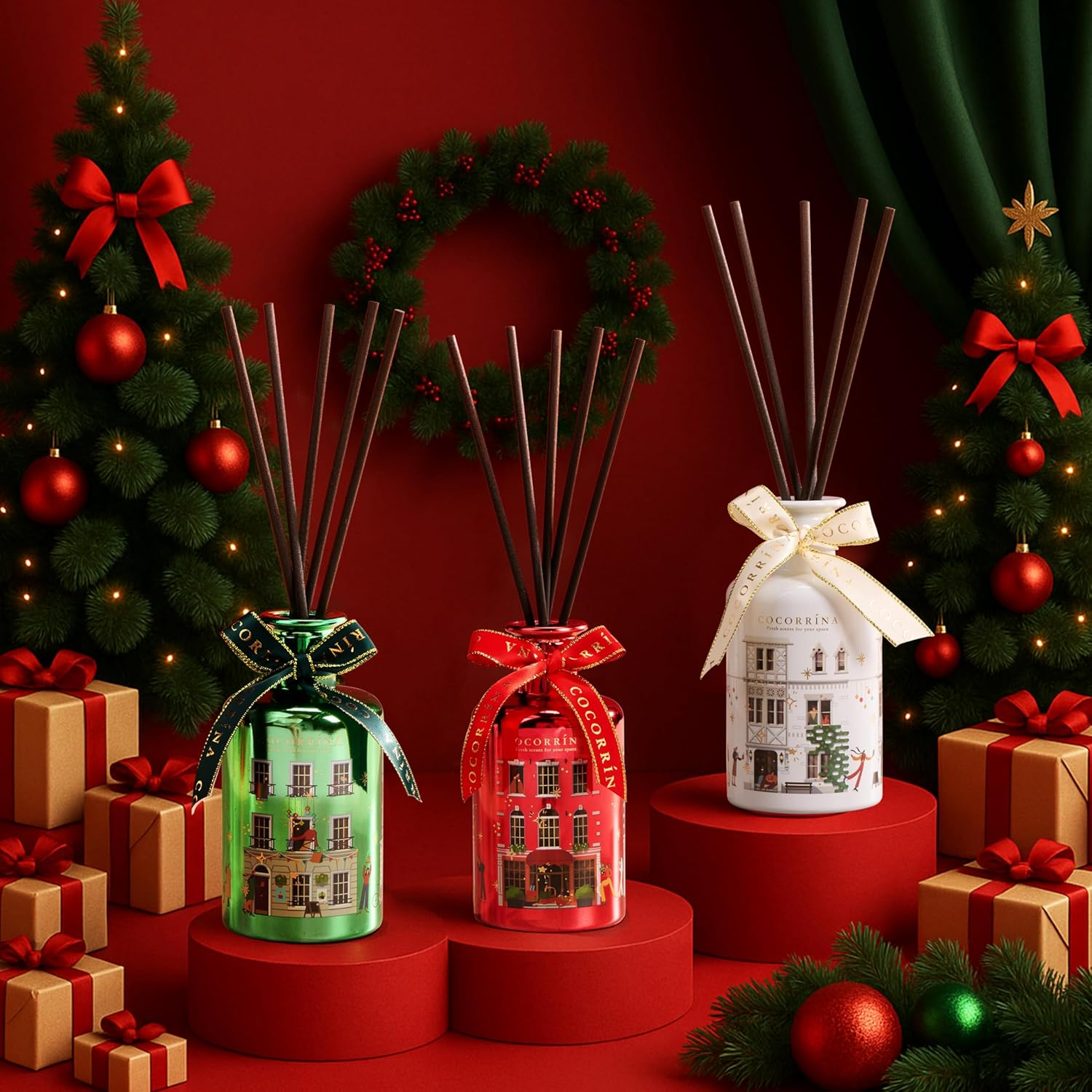 COCORR&Iacute;NA Reed Diffuser - Christmas Vanilla 6.7 Fl Oz Chirstmas Reed Diffuser with 8 Sticks Home Fragrance Bathroom Shelf Decor, Festival Gifts image number 3