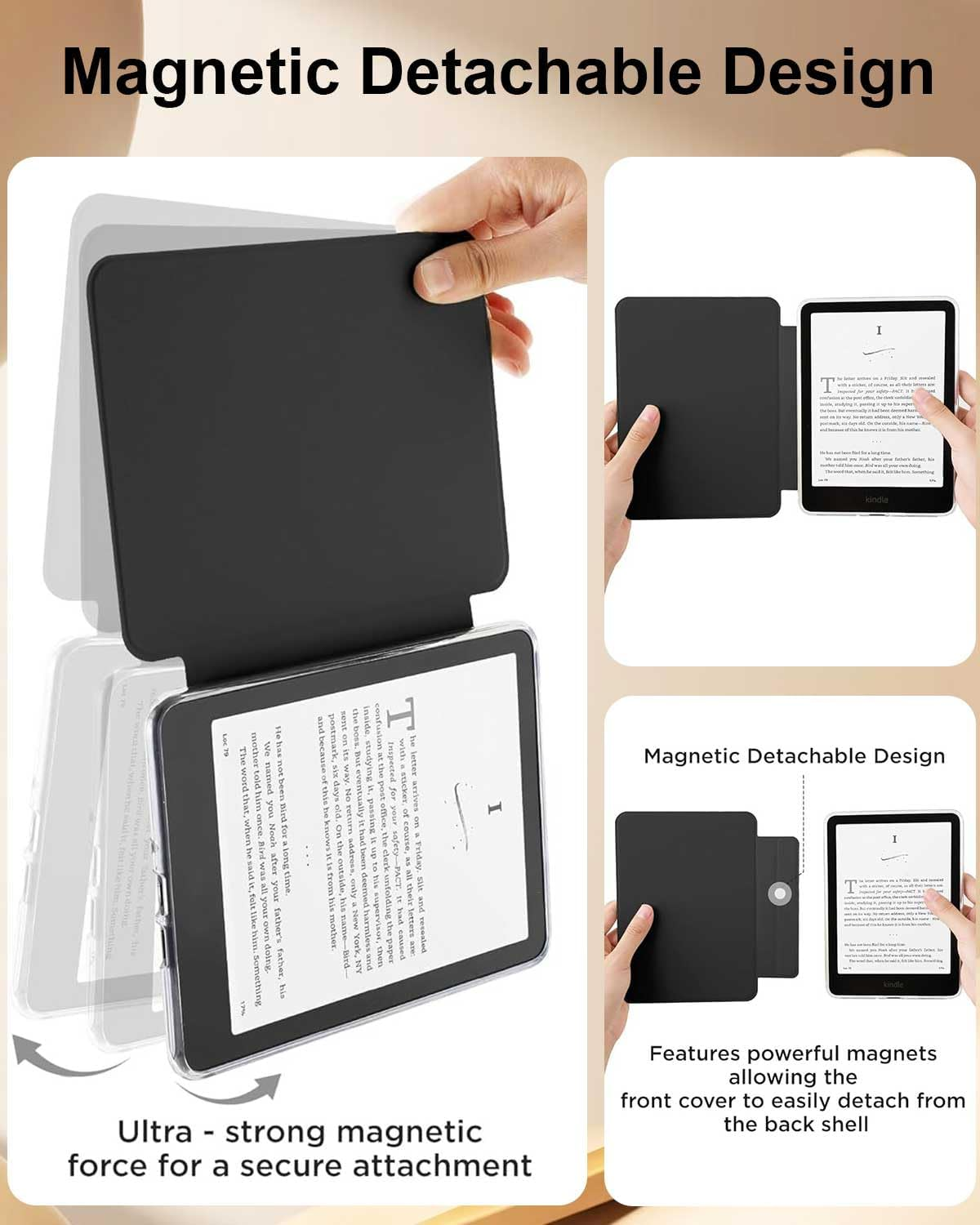 T Tersely Detachable Magnetic Case for All-New Kindle 11Th Generation 2024/2022 Release, 6 Inch, Clear Back Shockproof Light Cover with Auto Wake/Sleep, Black image number 4
