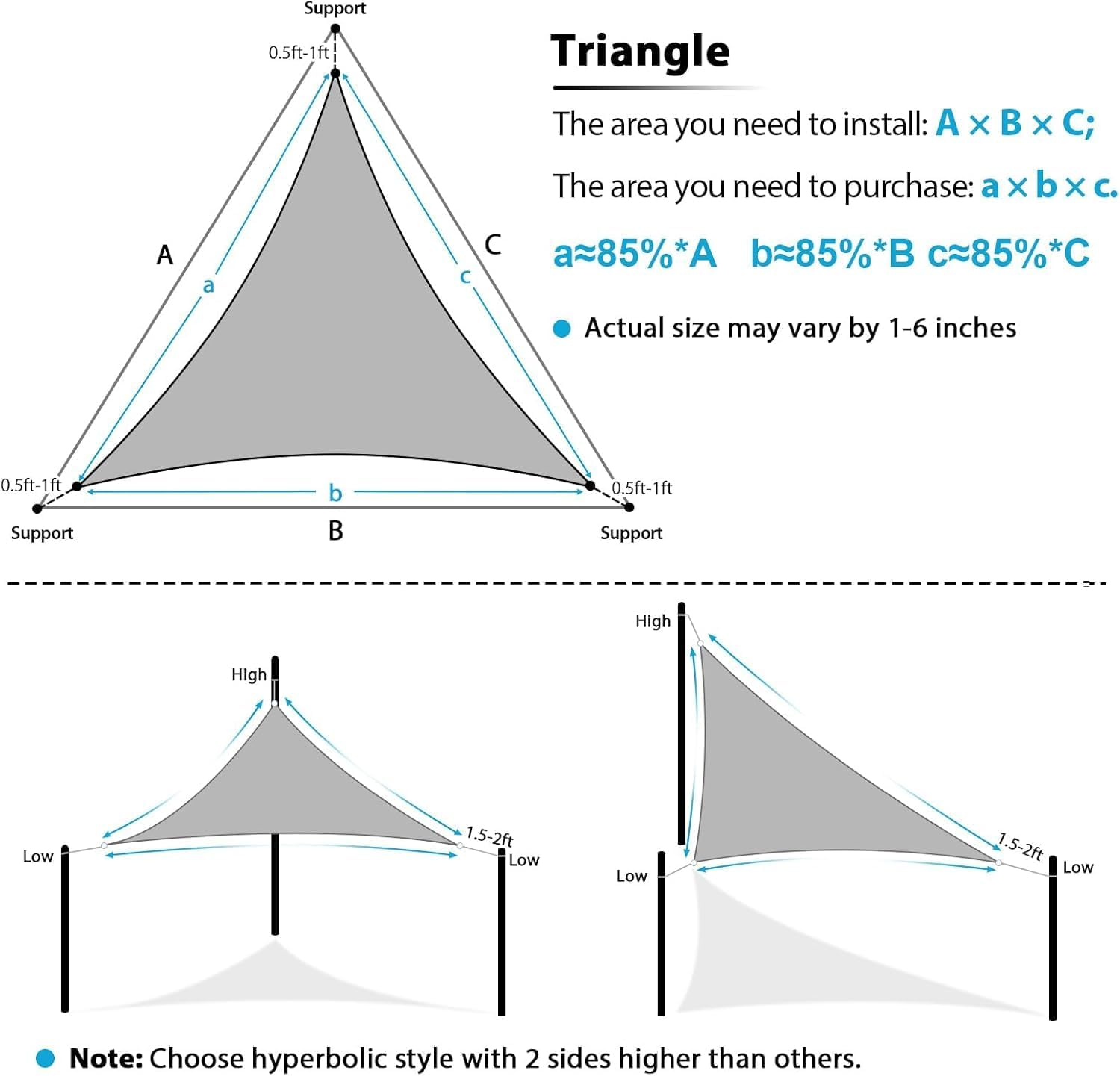 Cozioz Sun Shade Sail 4 X 4 M &ndash; Conical Curved Edge Outdoor Canopy, 95% UV Block Breathable Shade Cloth for Patio, Garden, Backyard, Sand Color image number 6