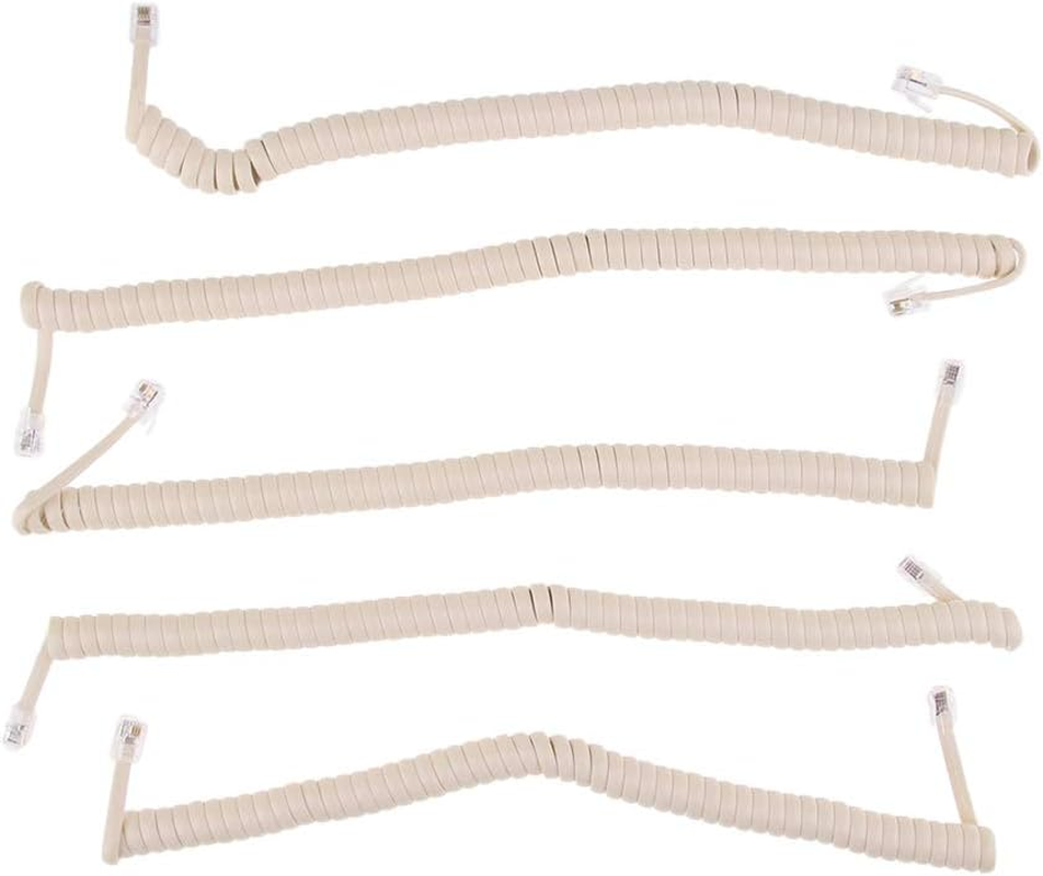 Perfk 5X Telephone Handset Spiral Cable Lead Phone Cord RJ9 4P4C 25Cm-2M, Cream Color, as Described