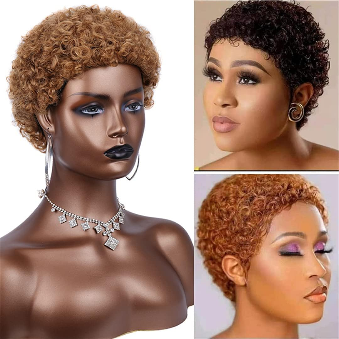 Wigs for Black Women Brown Short Afro Curly Synthetic Wig Natural Glueless Heat Finger Waves Costume Party Wig Black