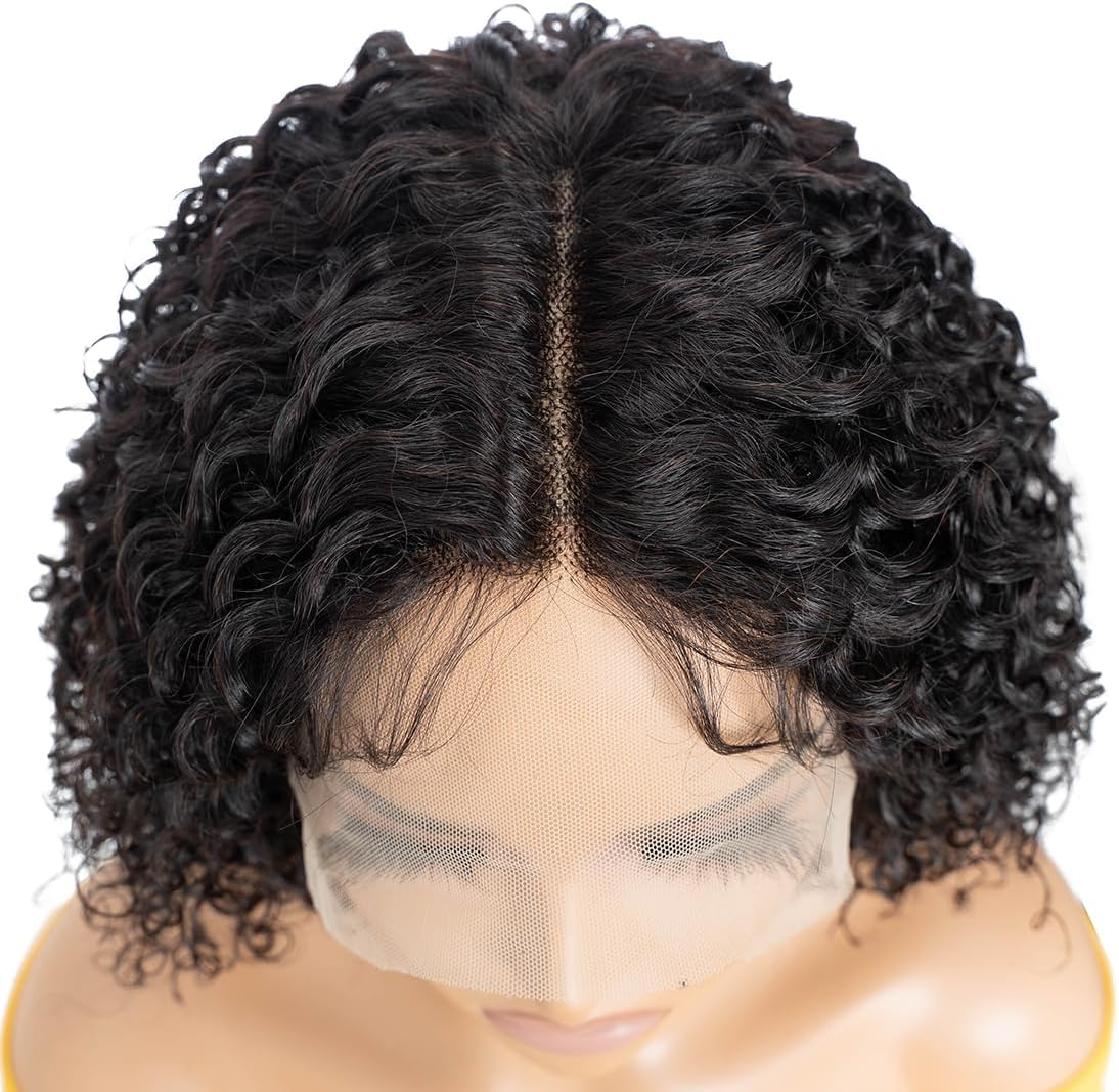 Short Kinky Curly Lace Front Wig, 8 Inch Bob Deep Curly, 13 X 4 X 1 HD Lace Front Wig for Women, Brazilian Virgin Human Hair Wigs with Fringe, Natural Looking image number 4
