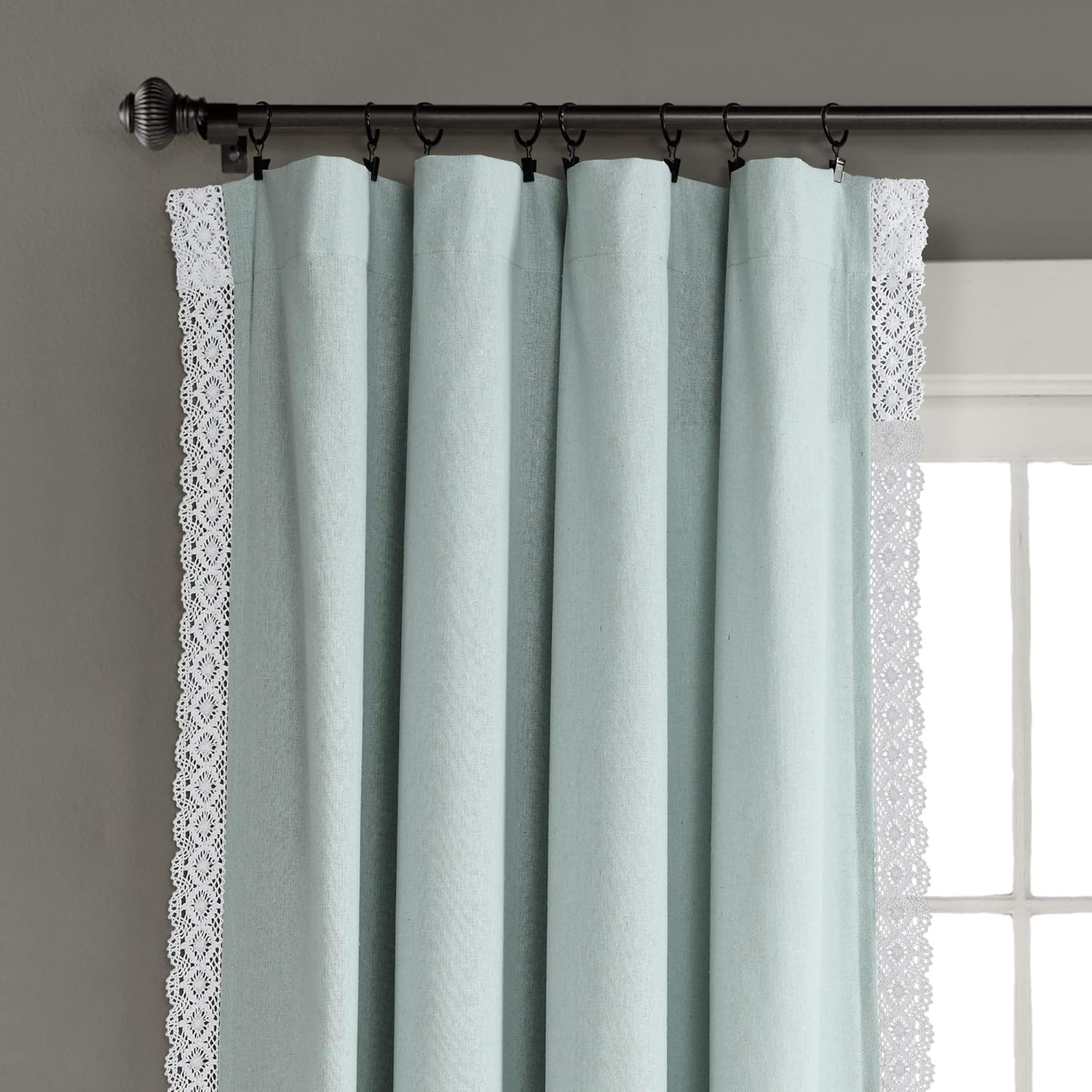 Lush Decor Rosalie Light Filtering Window Curtain Panel Set- Pair- Vintage Farmhouse & French Country Style Curtains - Timeless Dreamy Drape - Romantic Lace Trim - 54" W X 84" L, Blue image number 3