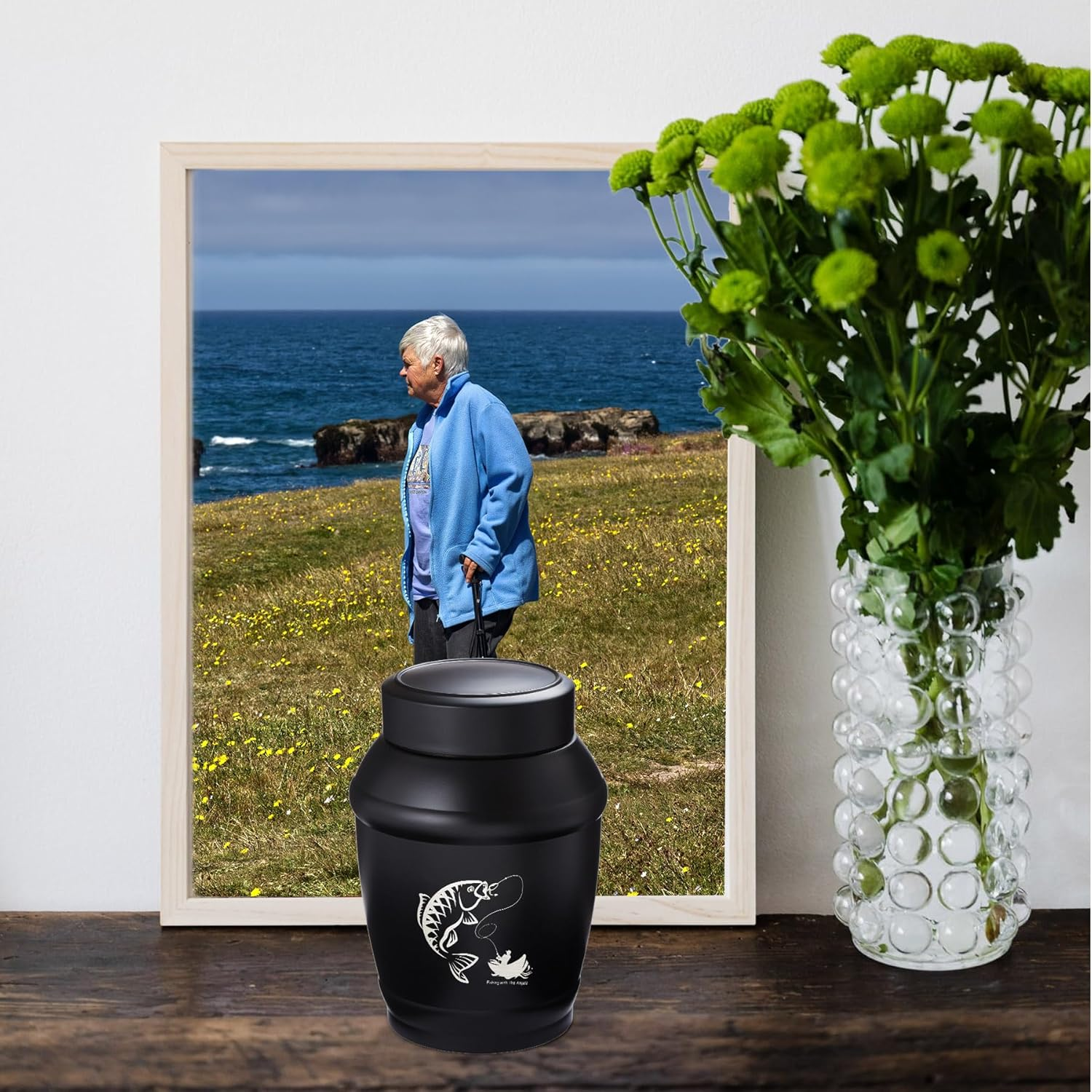 LINES ARTE Medium Go Fishing Urn, 5.7 Inch Black Medium Urns for Human Ashes Adult Male/Dad/Men/Father image number 6