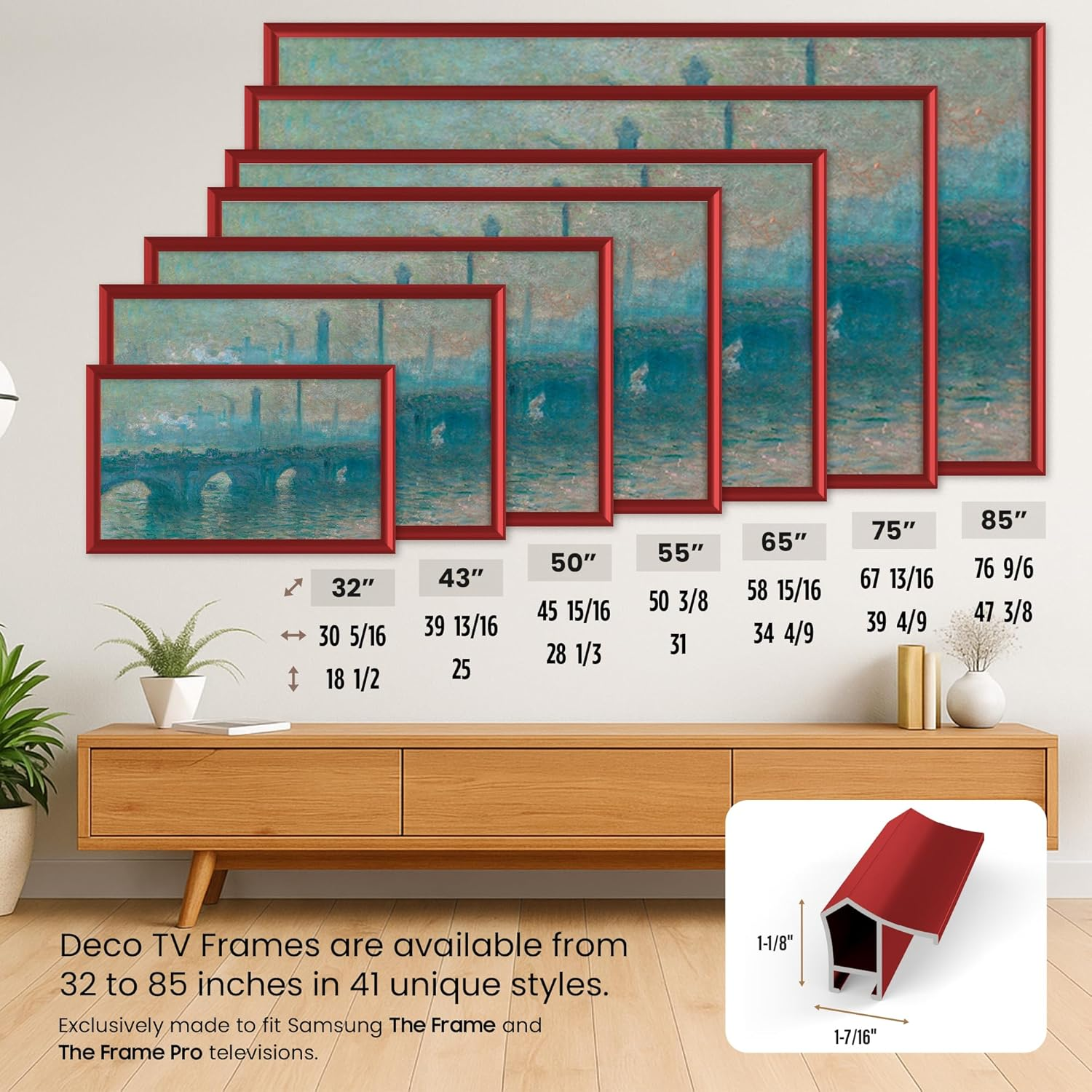 Deco TV Frames Alloy Prismatic - Candy Red Bezel Compatible ONLY with Samsung the Frame TV (32", Fits 2021-2023 Frame TV)