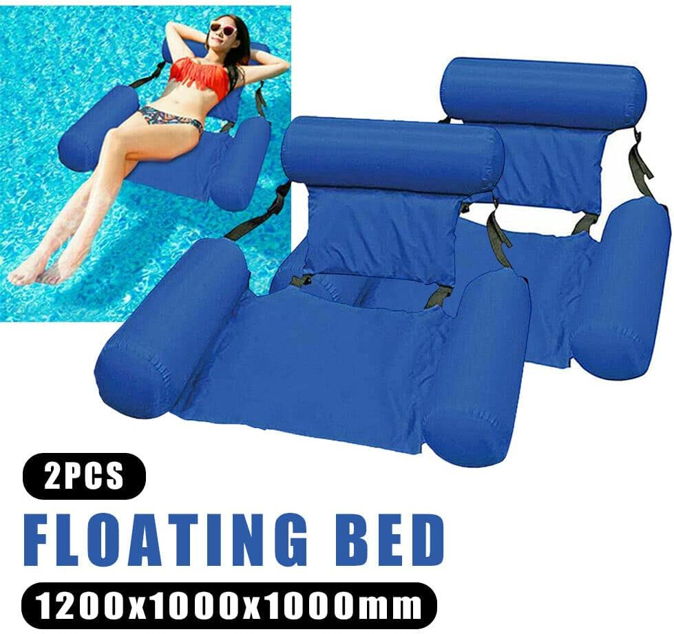 2X Water Hammock Inflatable Float Pool Lounge Bed Swimming Chair Beach Large Blue image number 1
