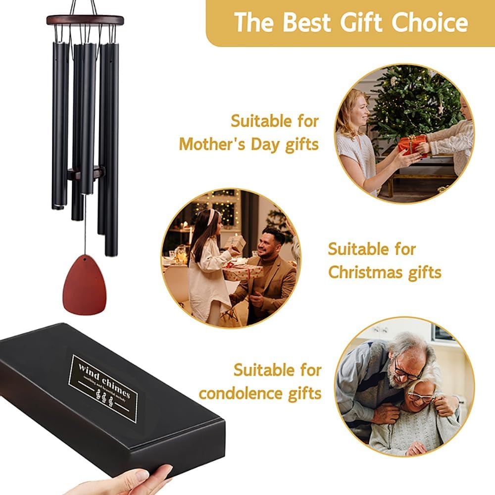 Heatunk 37-Inch Aluminum Wind Chimes for Serene Outdoor Zen Atmosphere - Classic Black, Perfect Garden and Patio Decor with Wind Catcher - Ideal Unisex Gift image number 3