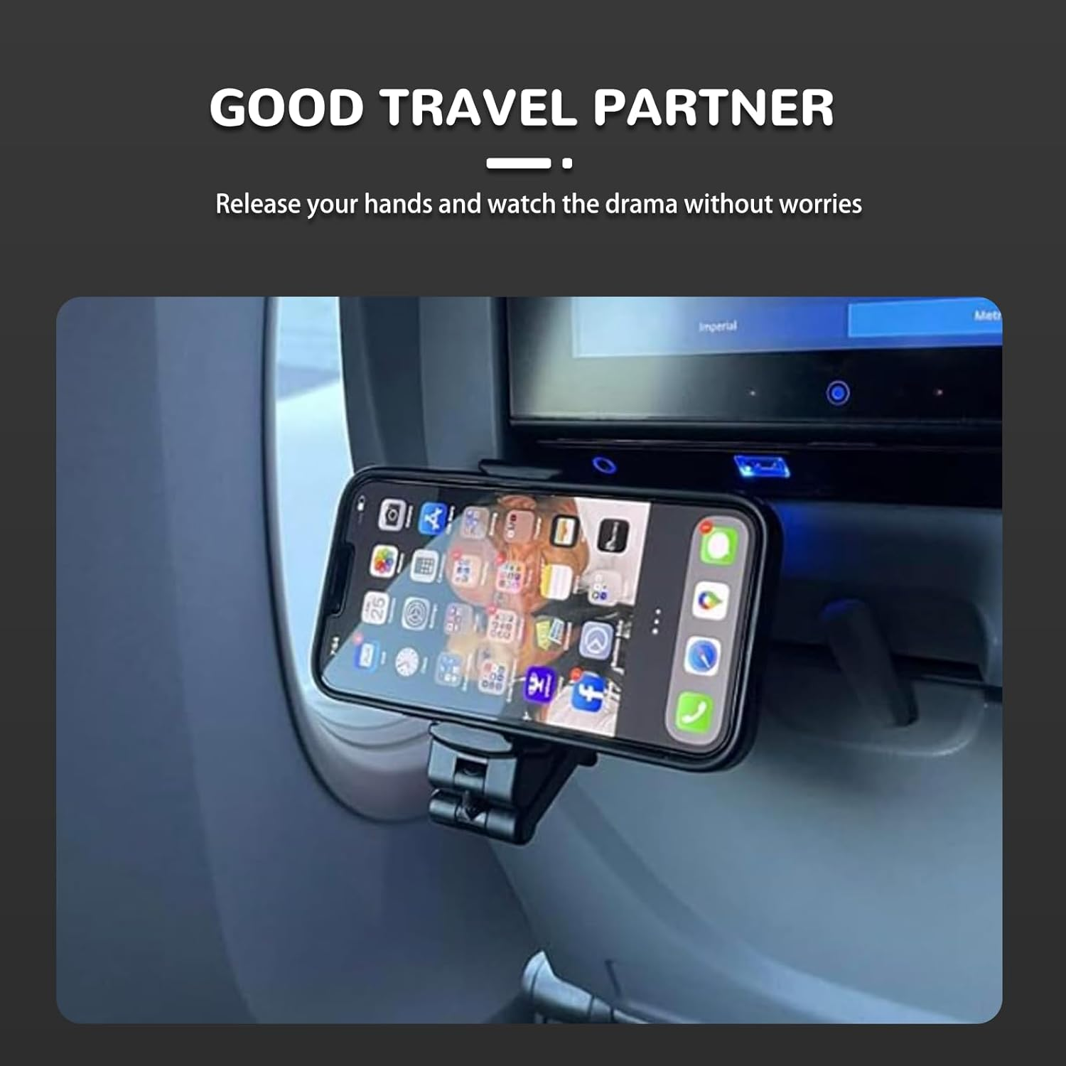 2 Pack Airplane Phone Holder for Travel,360&deg; Rotatable Flight Phone Mount Clip,Durable Compact Travel Essential for Iphone, Samsung Most Smartphones Foldable Lightweight (Black) image number 1