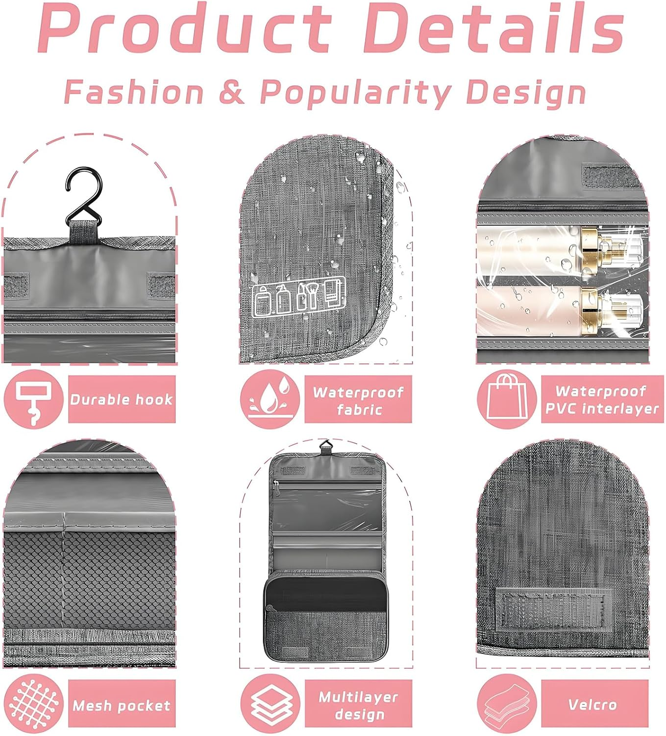 Anberyoo Hanging Toiletry Bag, Portable Waterproof Travel Makeup Bag for Women Camping Outdoor Beach, Multifunctional Large Capacity Travel Bag, Dorm Room/Travel Essentials for College Students Girls