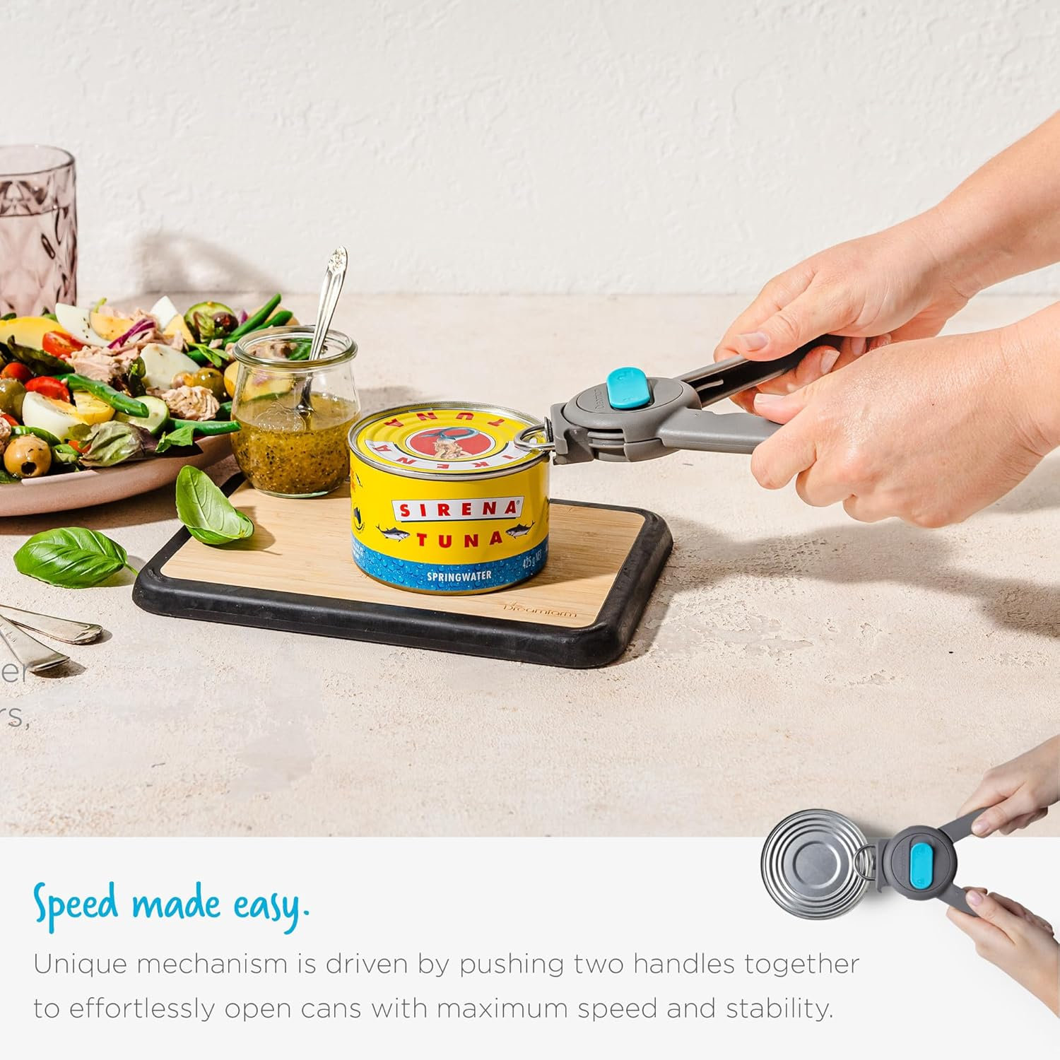 Dreamfarm Dopener 3-In-1 Ergonomic Can Opener Smoothes Can Edges for Safe Removal with Jar Lid Seal-Breaker & Can Ring Puller - Grey - Grey image number 3