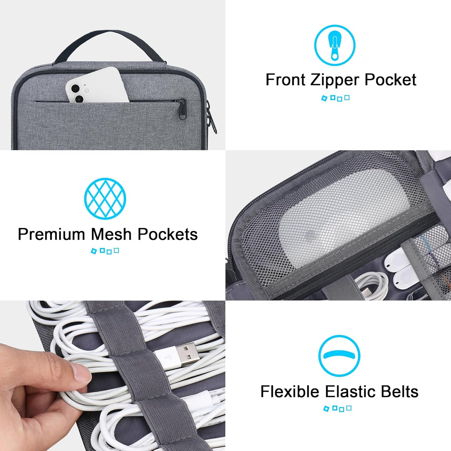 Lacdo Cord Organizer Travel, Cable Organizer Bag Case, Portable Electronics Organizer Travel Case, 6 Layer Large Capacity Charging Cords Storage Organizer for Cables, SD Card, Travel Essentials, Gray image number 5