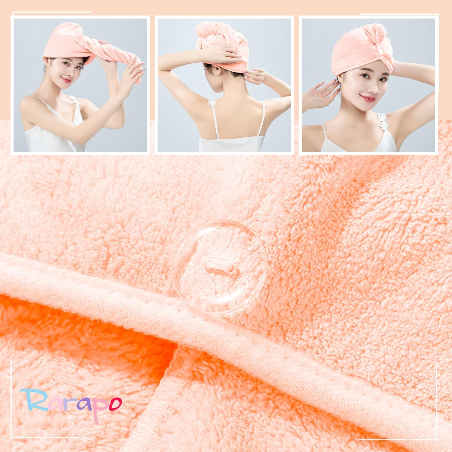 Rarapo Hair Drying Towel, Gentle on Hair, Quick Drying, Hair Turban, Lightweight, Microfiber, Hair Towel, Water Absorption, 5 Times, Room Drying, Fluffy, Soft, Comfortable Hair Towel, Dry Cap, Approx image number 5