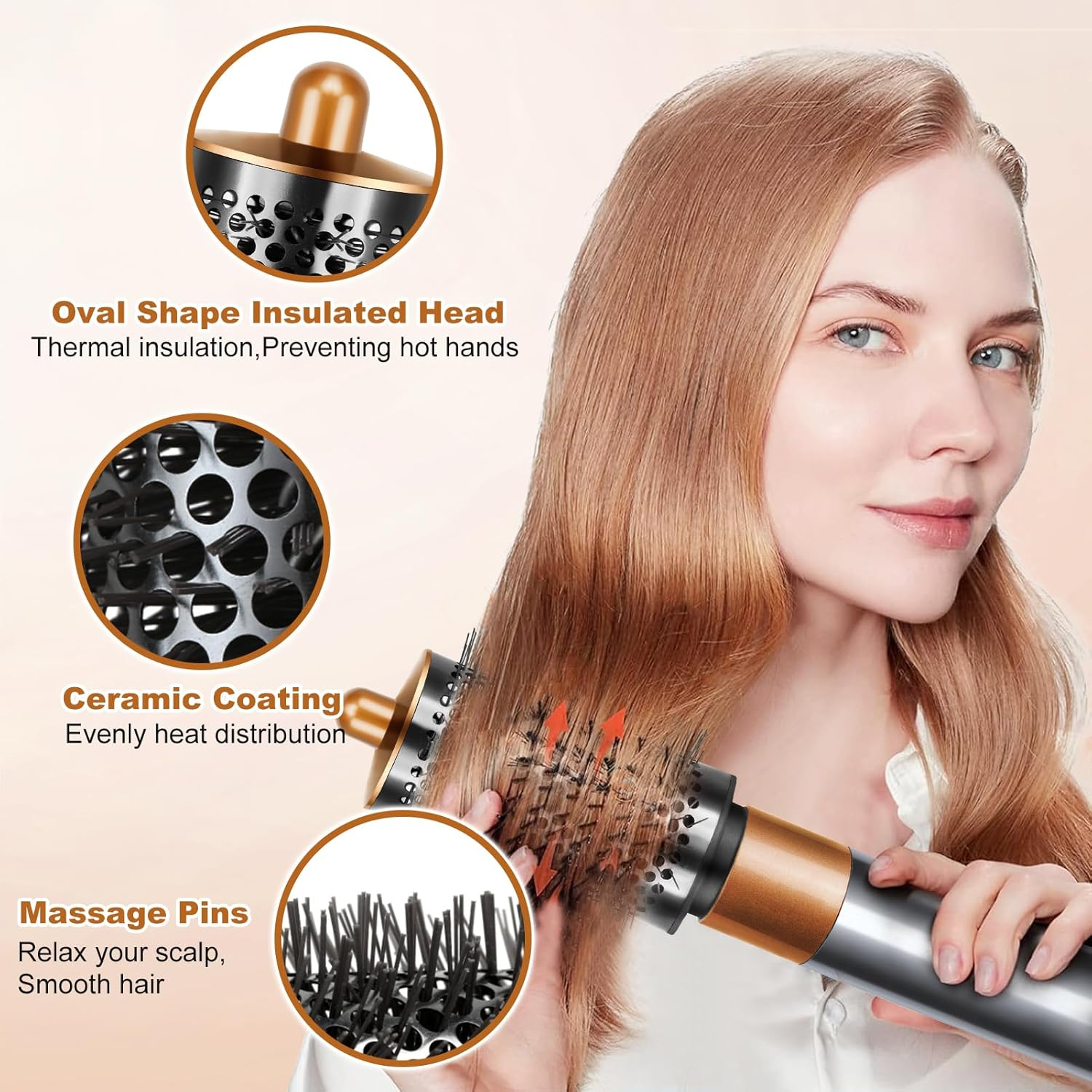 Chuancheng Upgraded Large round Volume Brush for Dyson Airwrap Attachments, Volume Attachment Brush for Flat Hair, Gold - Diffuser Nozzle image number 7