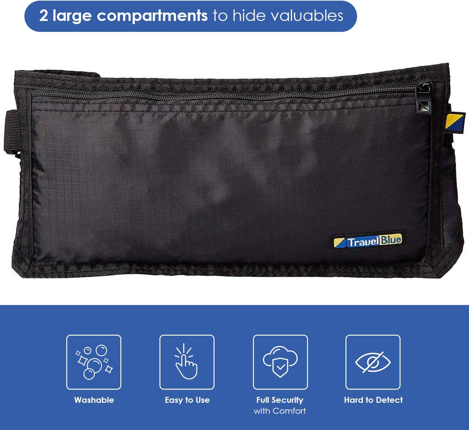 Travel Blue Security Money Belt &ndash; Premium Water-Resistant Waist Pouch for Cash, Passport & Cards (Black) - Beige image number 3
