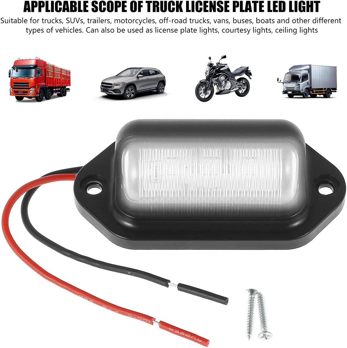 2Pcs Car Number Plate Lights 12V/24V 6 LED License Number Plate Light Waterproof LED Number Plate Lamp Step Courtesy Lights Dome Cargo Lights for Trailer Truck SUV Motorcycles Off-Road Trucks image number 5