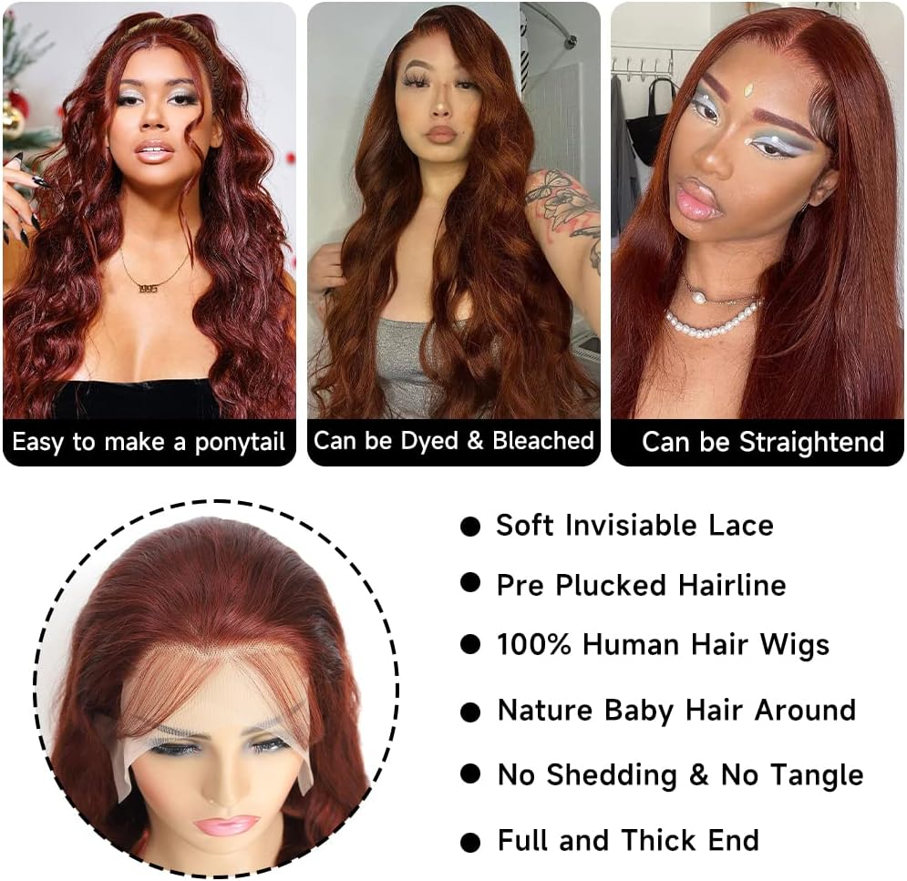 Keabalo Reddish Brown Lace Front Wigs Human Hair Pre Plucked with Baby Hair 13X4 Body Wave Colored Wigs for Women 150% Density HD Lace Frontal Wigs Human Hair 22 Inch