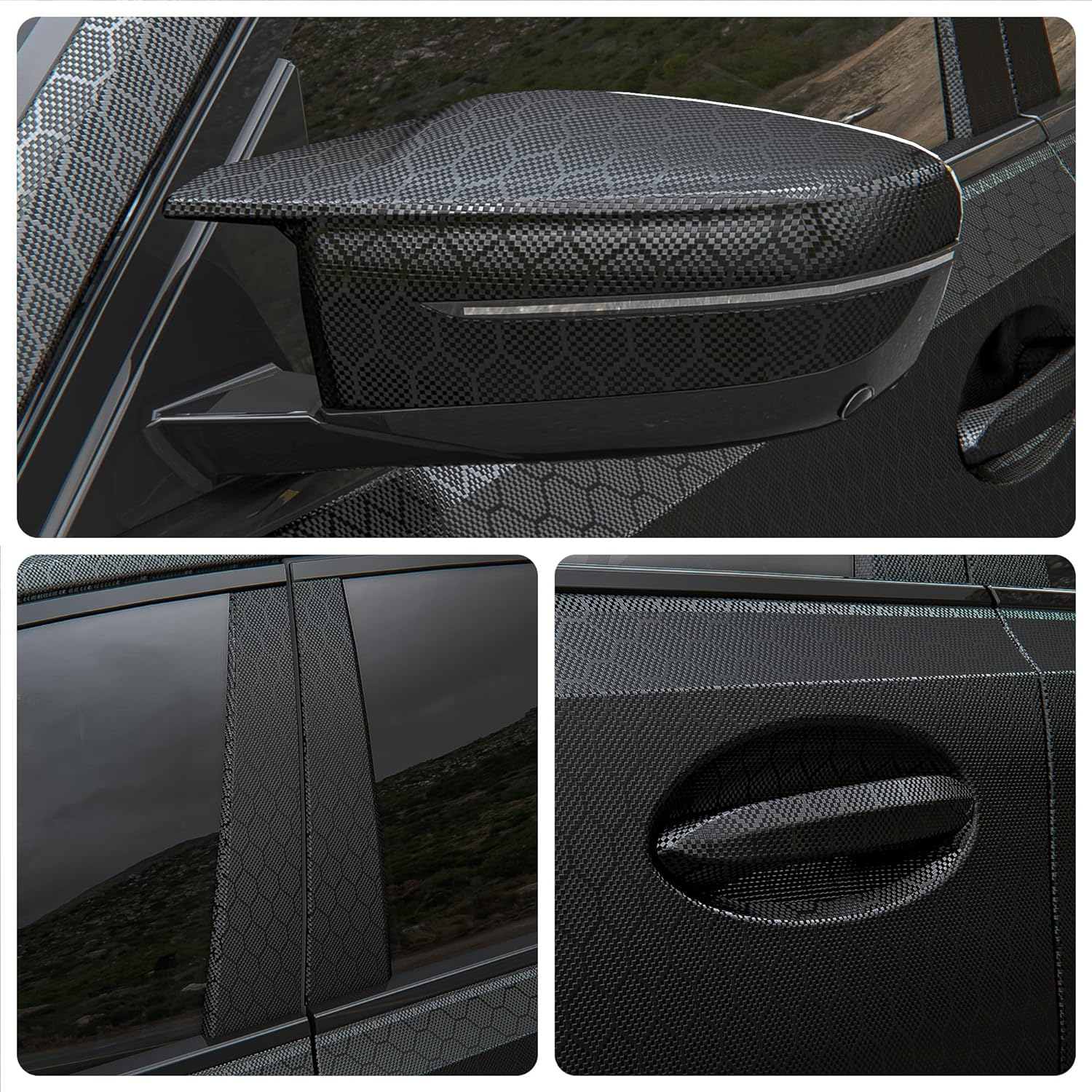 Lypumso Matte Black Honeycomb Carbon Fiber Vinyl Wraps for Almost Cars and Motorcycles Exterior Interior, Premium Cast Vinyl Film Self-Adhesive Car Wrap Stickers DIY Paint Replacement 1Ft X 5Ft