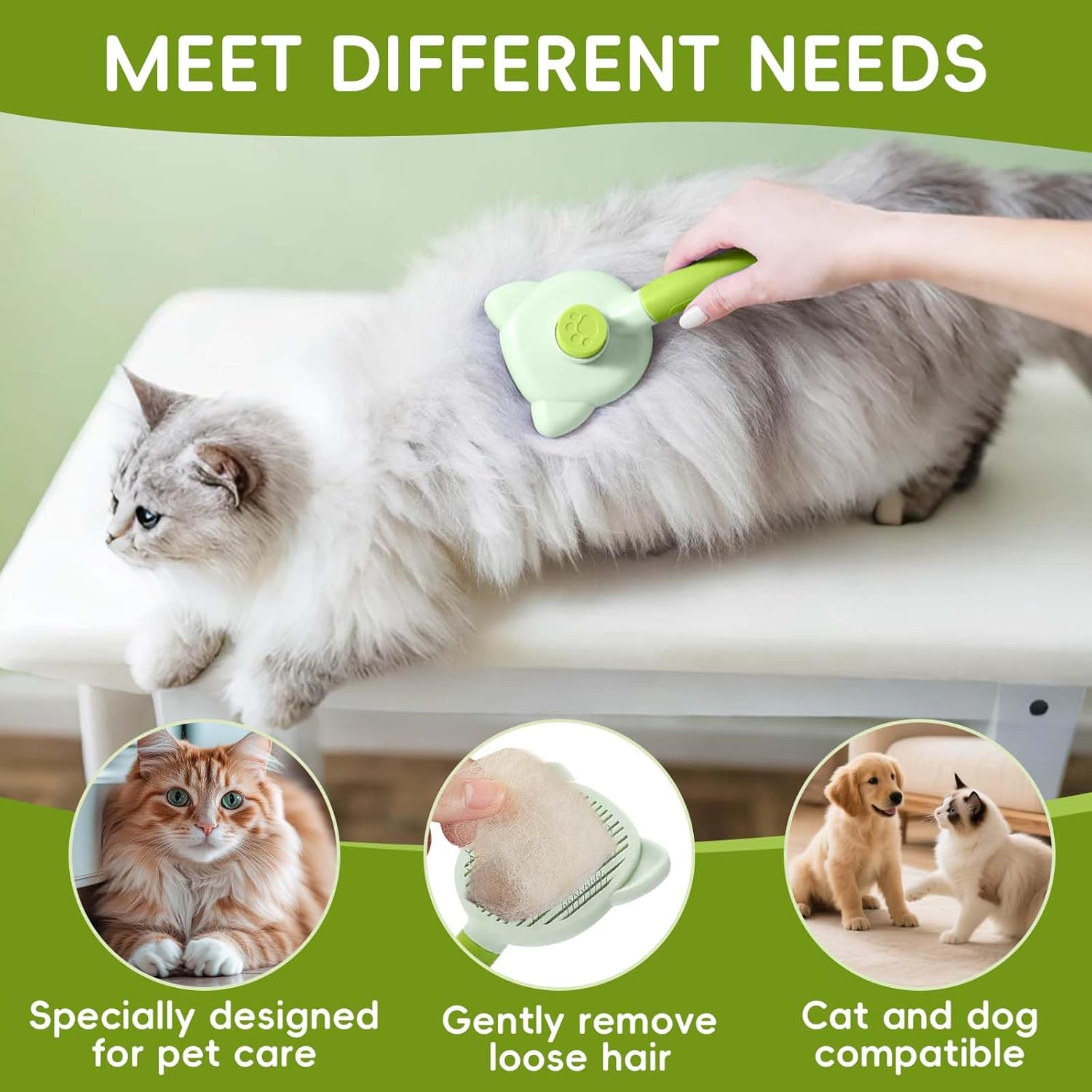 Pet Dog Brush, Cat Brush, Dog Brush, Cat Brush for Long Hair and Short Hair, Clean Pet Hair from the Brush with One Button, Prevents Tangles image number 3